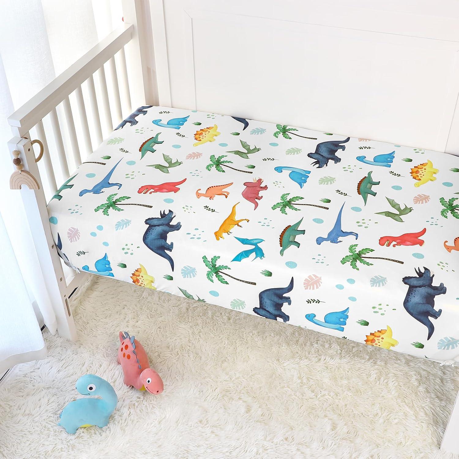 Sábanas ajustables para cuna HNHUAMING 132x71 cm dinosaurio