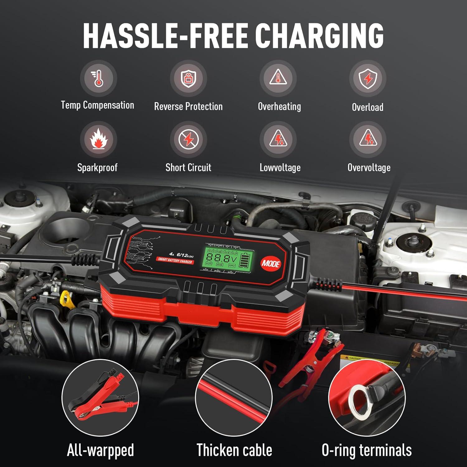 Cargador de Batería Sailvono 4A para 6V y 12V - Mantenedor Automático