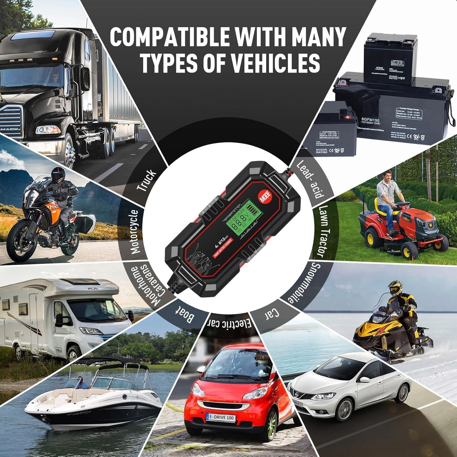 Cargador de Batería Sailvono 4A para 6V y 12V - Mantenedor Automático