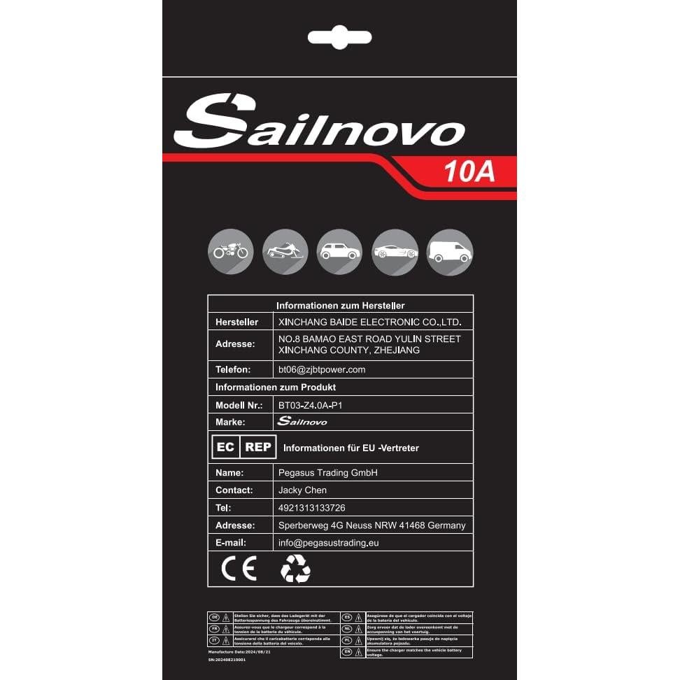 Cargador de Batería Sailvono 4A para 6V y 12V - Mantenedor Automático