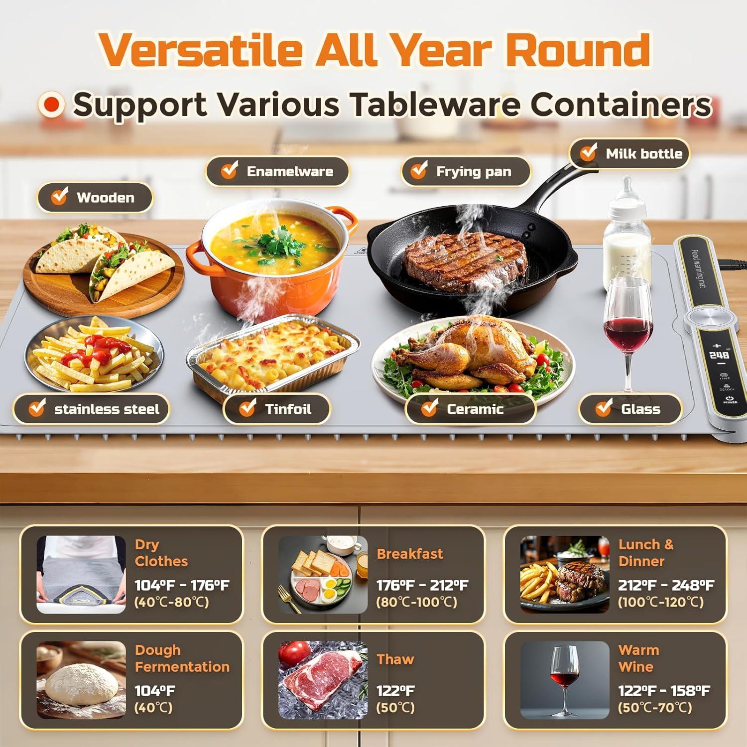 Alfombrilla Calentadora Eléctrica XXL 32x15" Gris - 9 Temperaturas