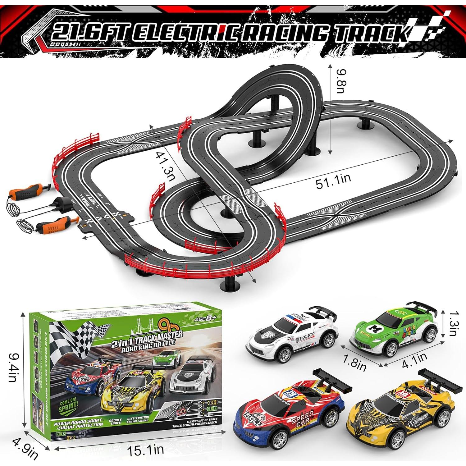 Juego de Pista de Coches Slot 2 en 1 Fedonak 6.58m con 4 Coches