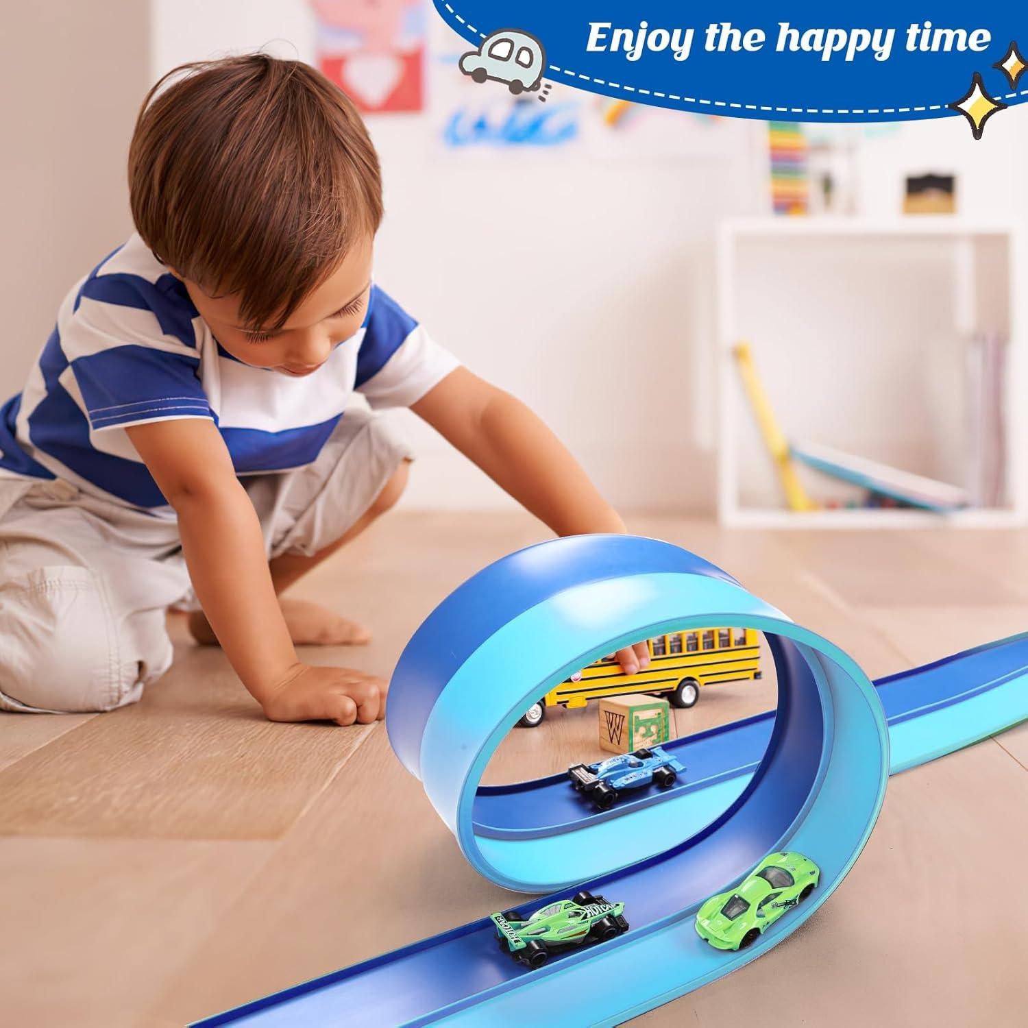 Juego de Pista de Carreras Flexible Azul LEEUDCOI 4.6m para 3+ años