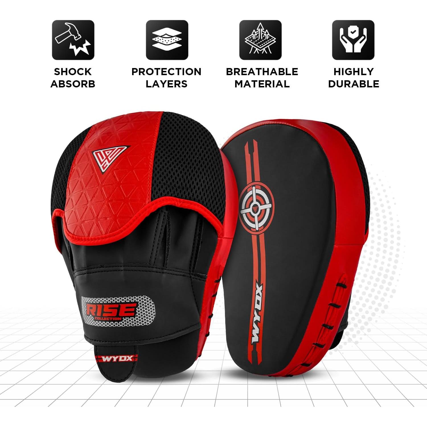 Mitones de Boxeo WYOX 2024 | Almohadillas de Golpe PU Rojo y Negro