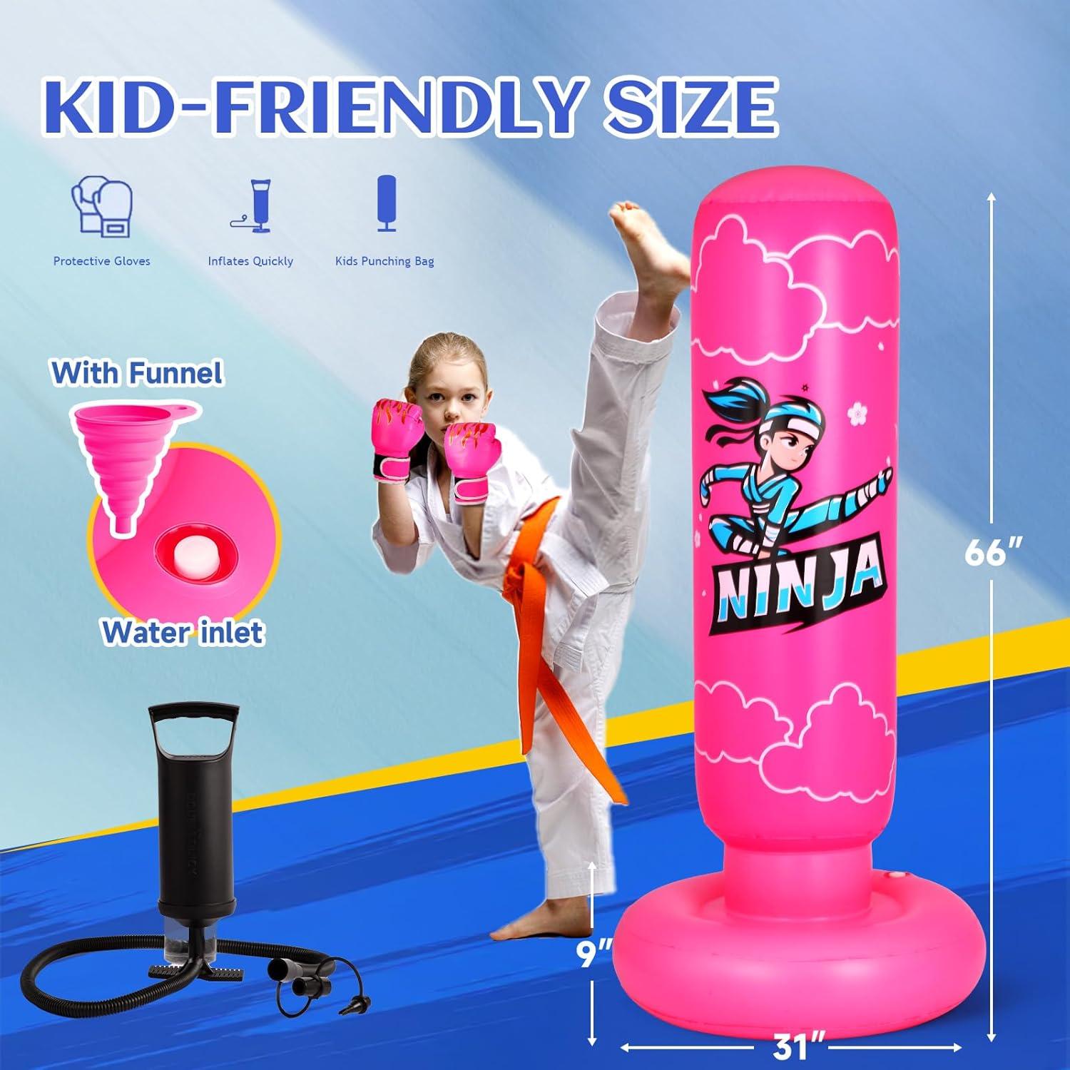 Bolsa de Boxeo Inflable Onirii Ninja Rosa 66" para Niños
