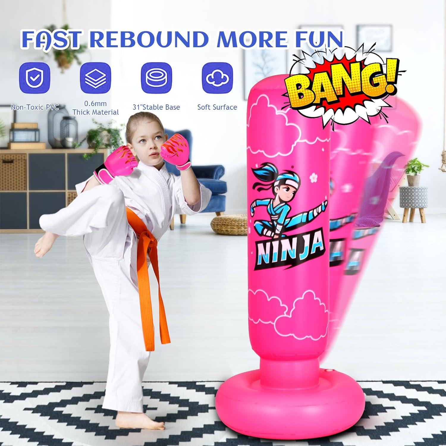 Bolsa de Boxeo Inflable Onirii Ninja Rosa 66" para Niños