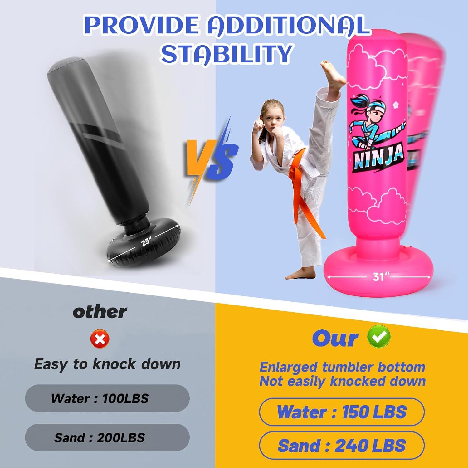 Bolsa de Boxeo Inflable Onirii Ninja Rosa 66" para Niños