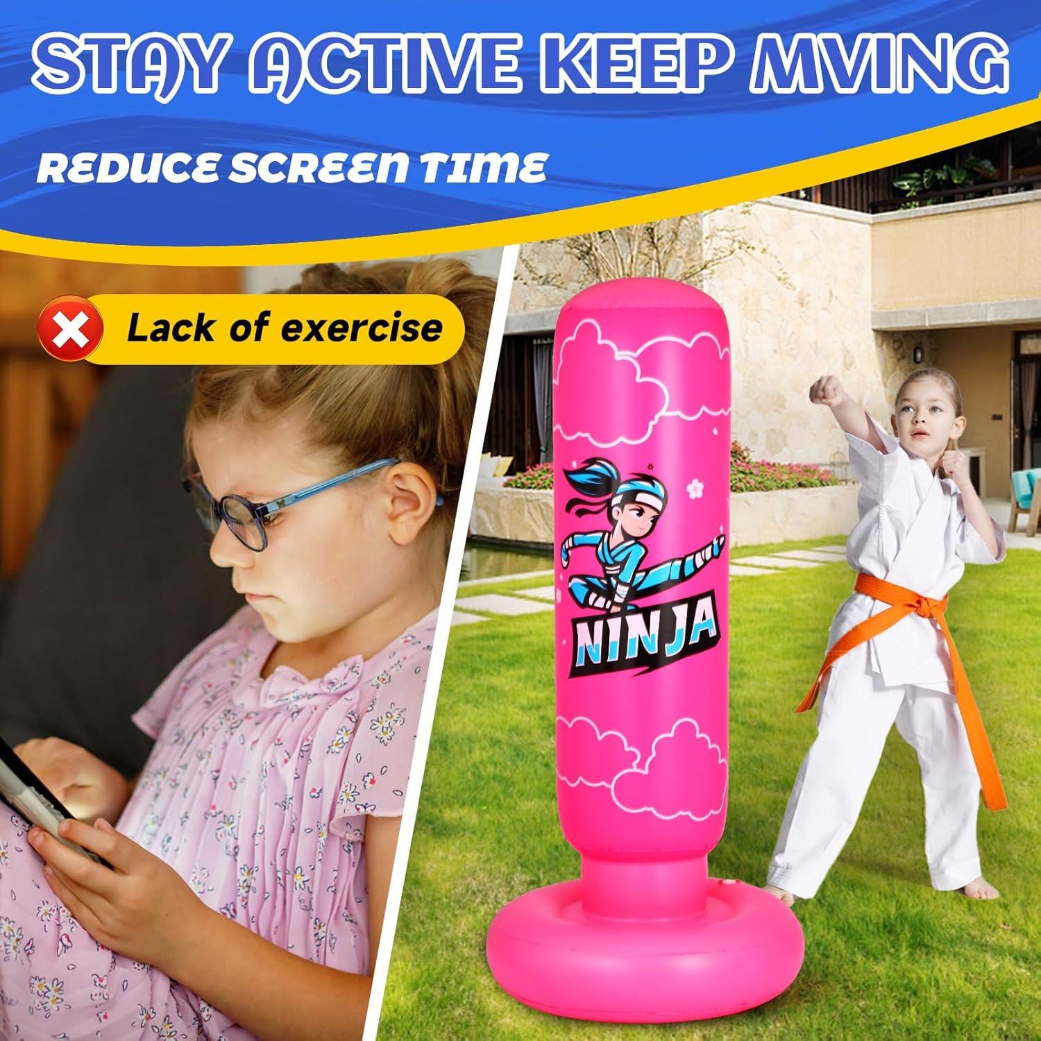 Bolsa de Boxeo Inflable Onirii Ninja Rosa 66" para Niños