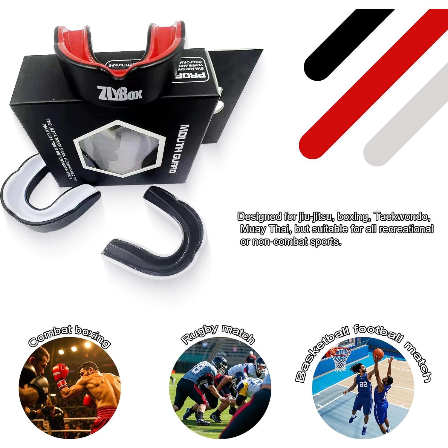 Protector Bucal Deportivo Doble Capa ZLYBox-01 Negro Blanco