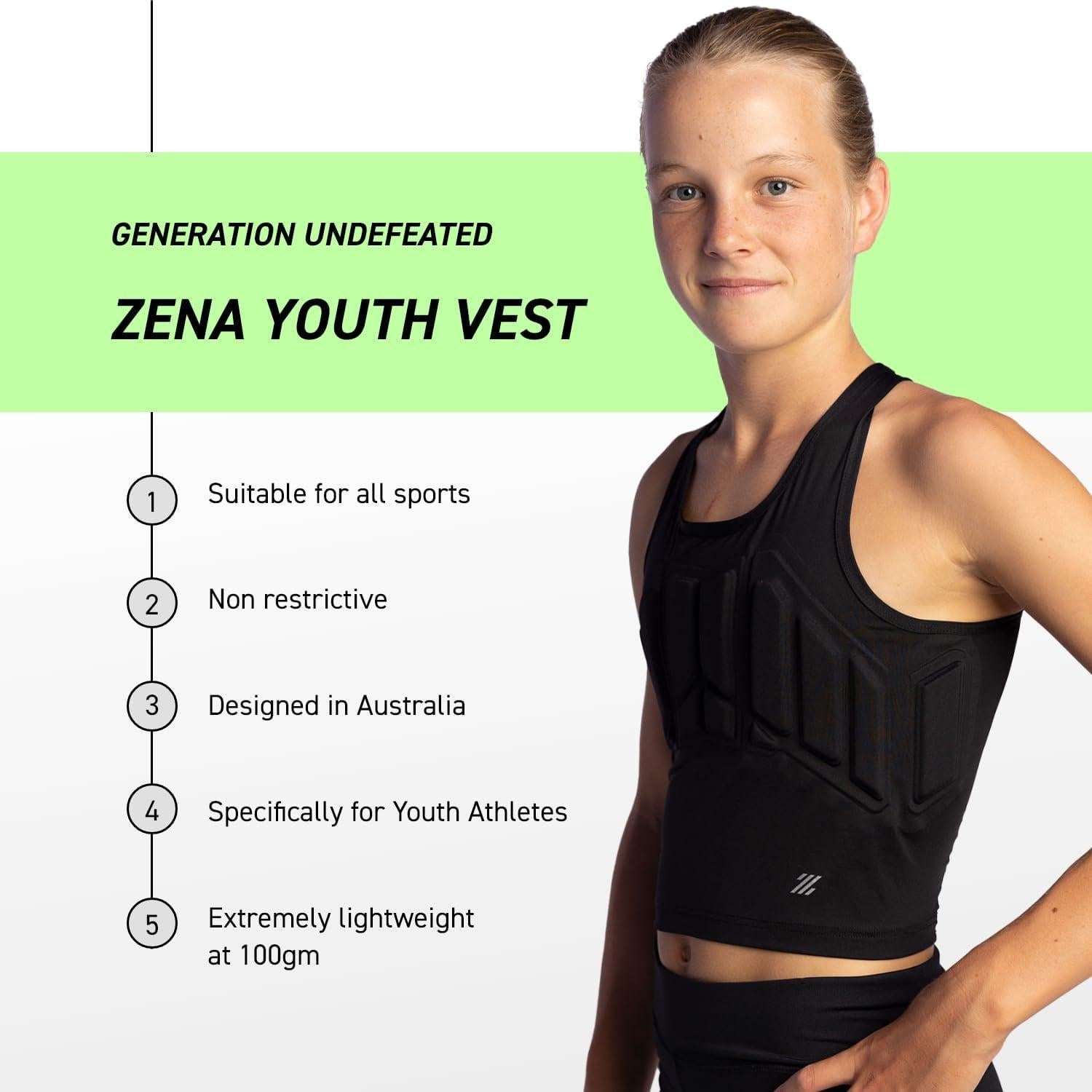 Chaleco Protector de Pecho Zena Sport Juvenil - Niñas 7-13 Años - Negro