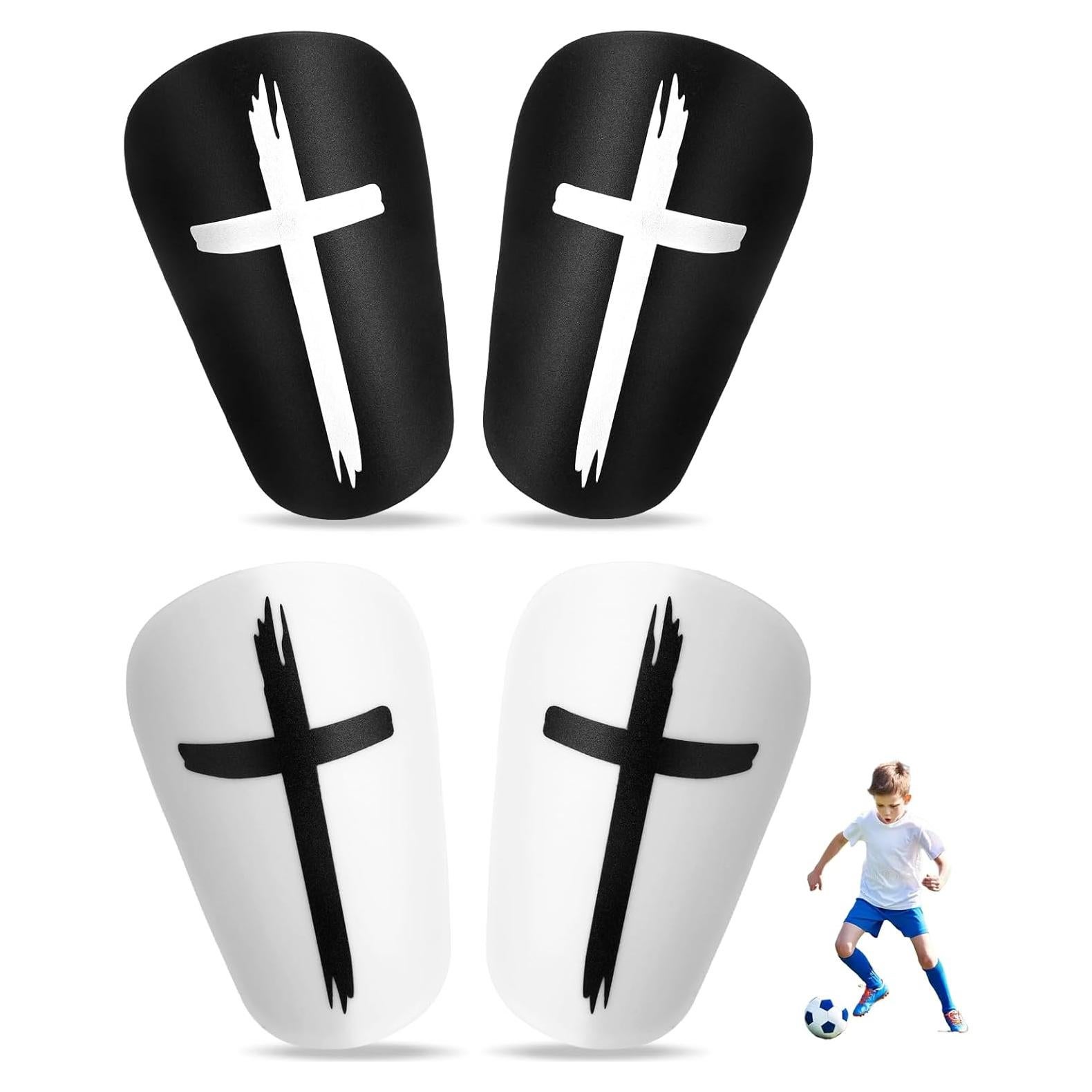 2 Pares Mini Espinilleras Fútbol Hoohnnaa 10x6 cm Negro y Blanco