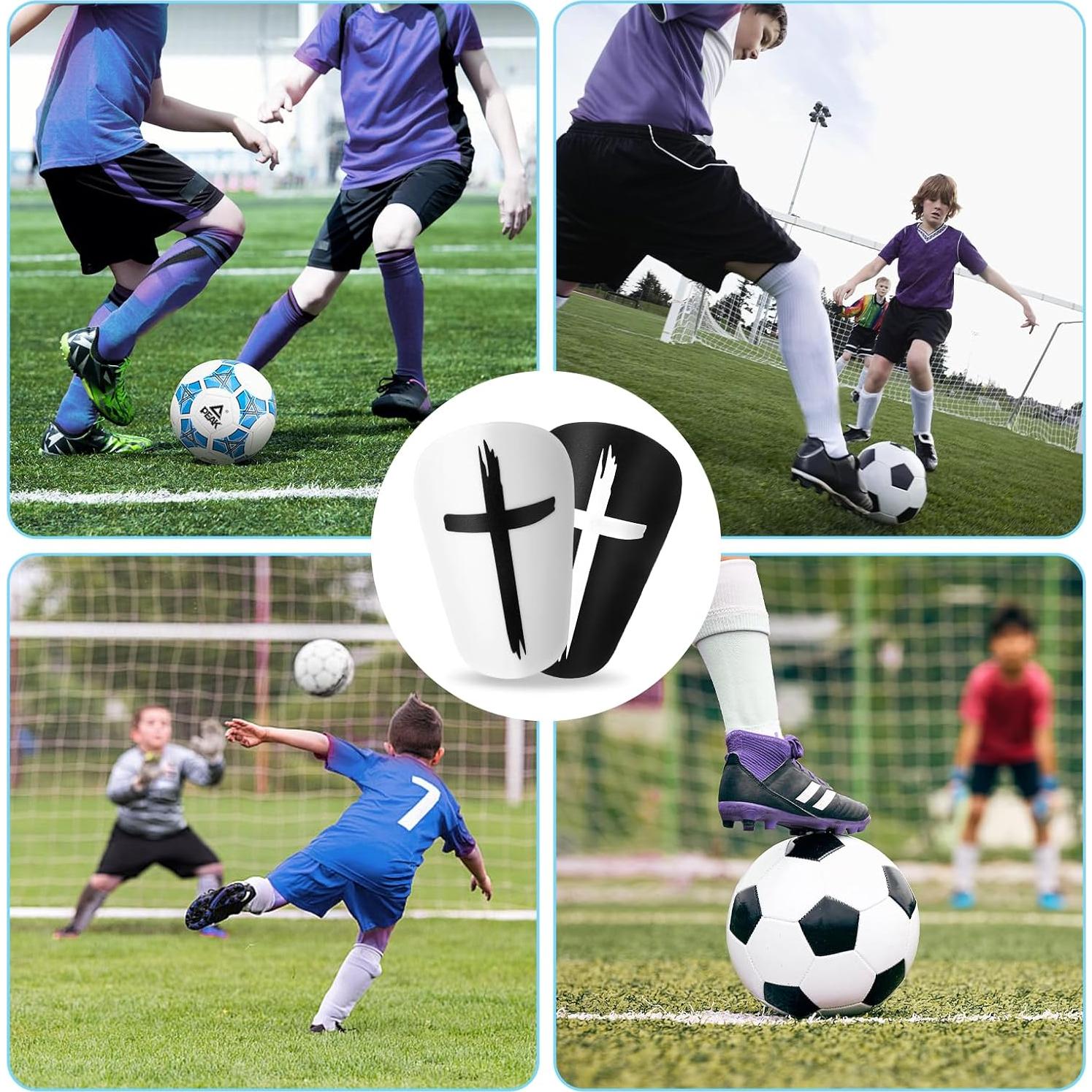 2 Pares Mini Espinilleras Fútbol Hoohnnaa 10x6 cm Negro y Blanco