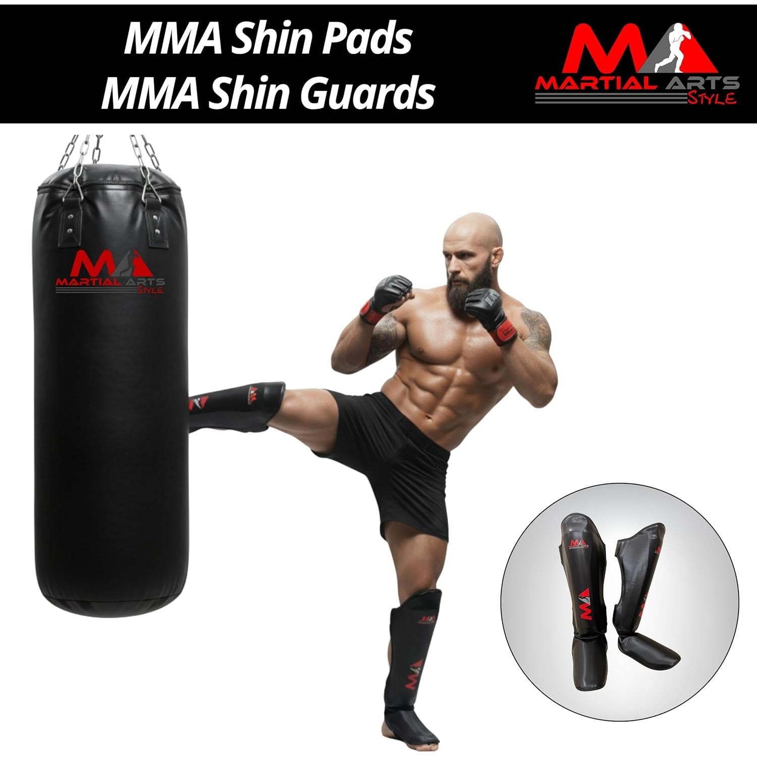 Protectores de Espinillas MA Martial Arts Style - Mediano Negro