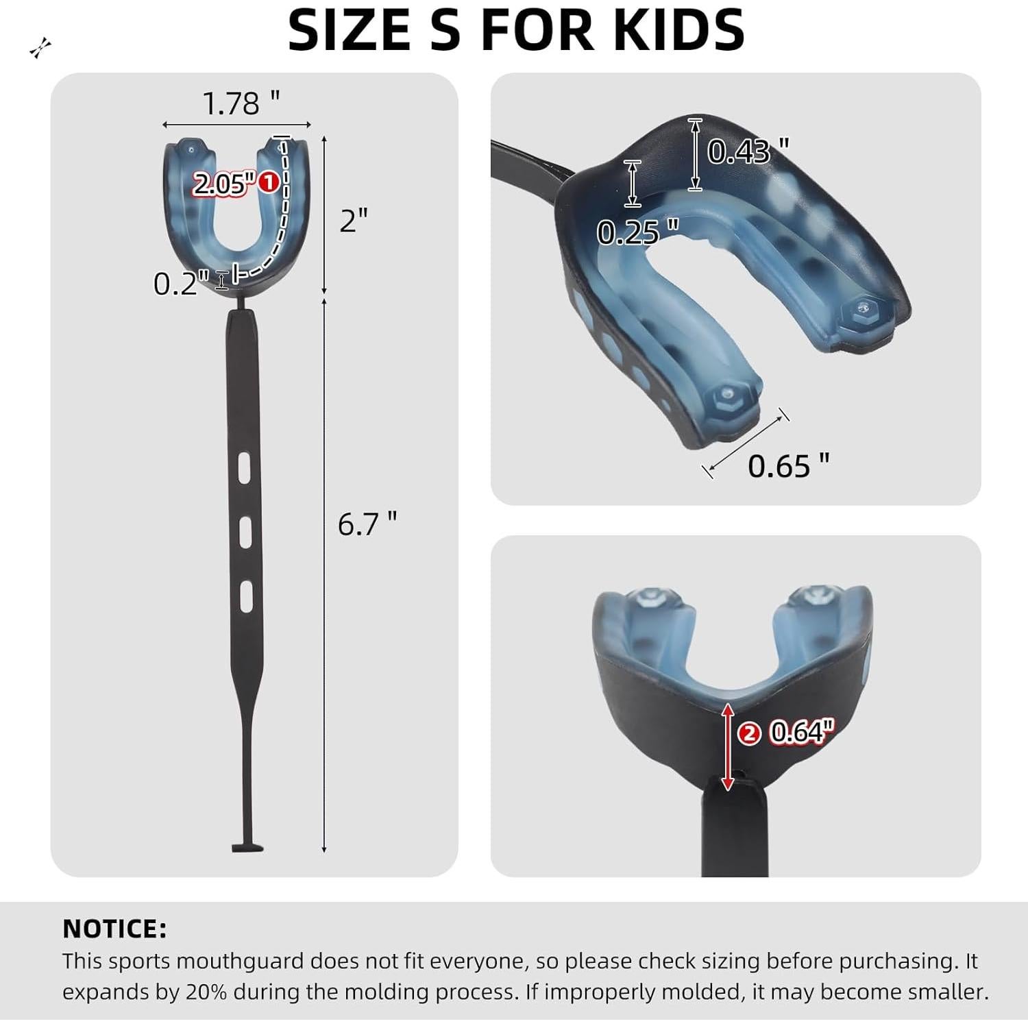 Paquete de 2 protectores bucales HIAARO tamaño S para deportes