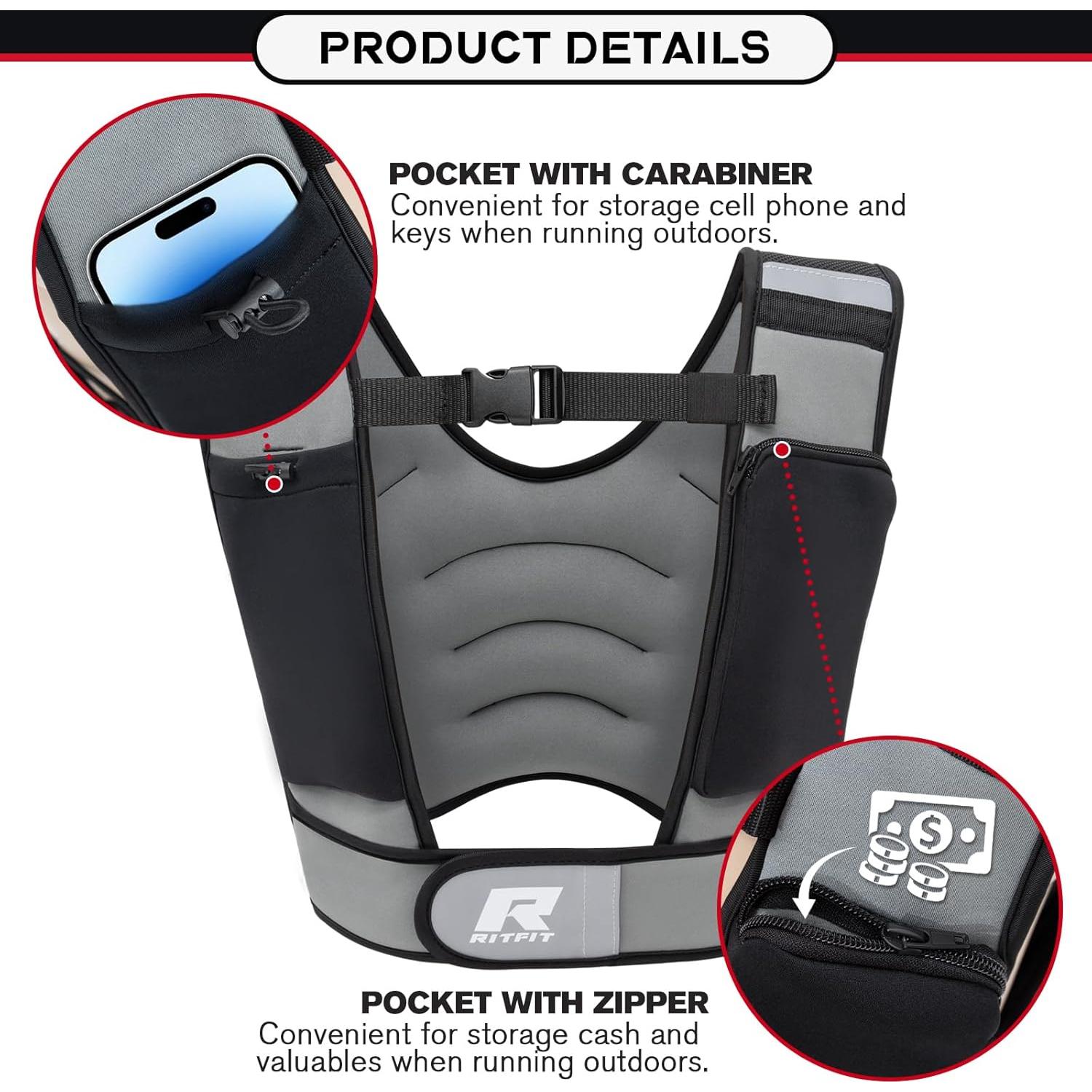 RitFit Weighted Vest, 4lb/8lb/10lb/12lb/15lb/20lb Weight Vest with Reflective Stripes, Weight Vest Adjustable for Women and Men Workout, Strength Training, Running, Fitness, Jogging, Walking