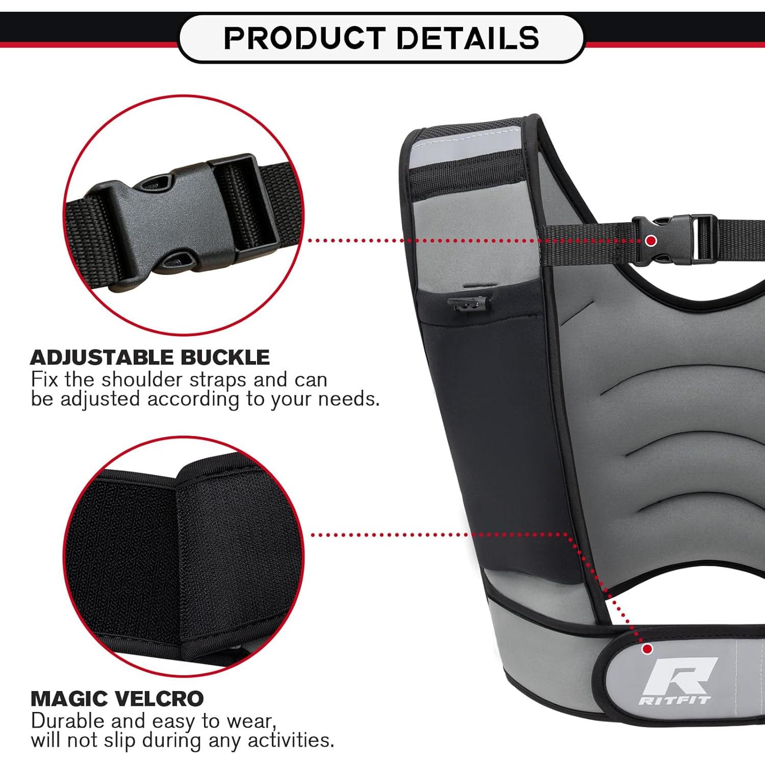 RitFit Weighted Vest, 4lb/8lb/10lb/12lb/15lb/20lb Weight Vest with Reflective Stripes, Weight Vest Adjustable for Women and Men Workout, Strength Training, Running, Fitness, Jogging, Walking