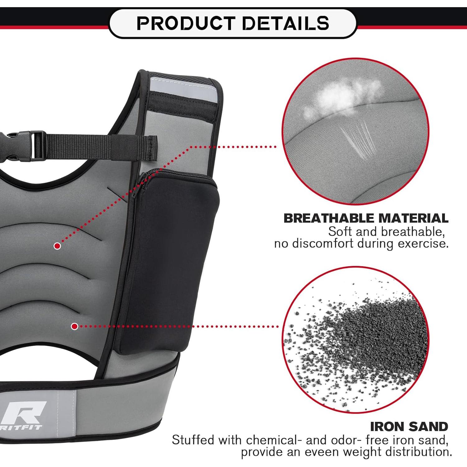 RitFit Weighted Vest, 4lb/8lb/10lb/12lb/15lb/20lb Weight Vest with Reflective Stripes, Weight Vest Adjustable for Women and Men Workout, Strength Training, Running, Fitness, Jogging, Walking