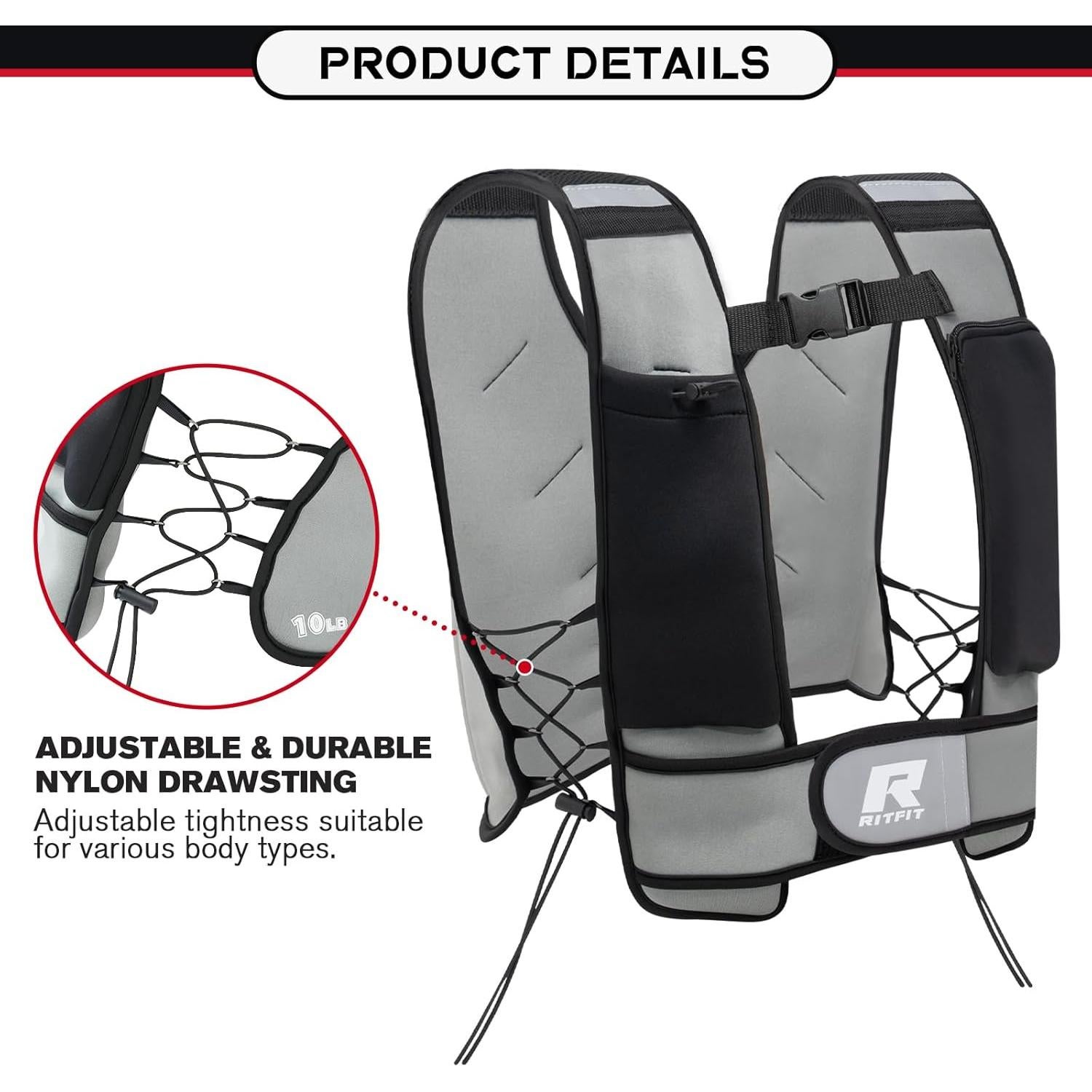 RitFit Weighted Vest, 4lb/8lb/10lb/12lb/15lb/20lb Weight Vest with Reflective Stripes, Weight Vest Adjustable for Women and Men Workout, Strength Training, Running, Fitness, Jogging, Walking