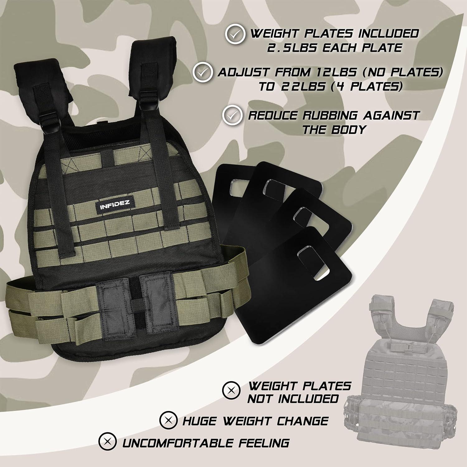 Chaleco Táctico Ajustable INFIDEZ 5.4kg a 14kg con Pesas