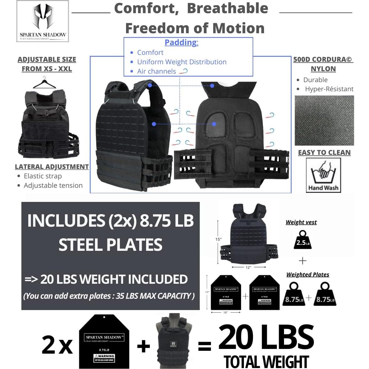 Chaleco con Peso Ajustable SPARTAN SHADOW 9.07 kg Negro