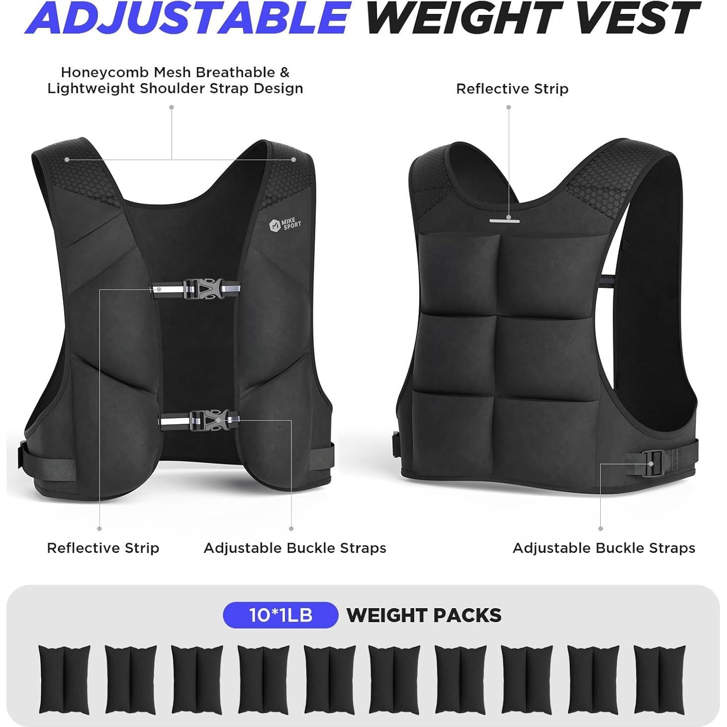 Chaleco con Peso Ajustable M Mike Sport 4.54kg Neopreno Negro