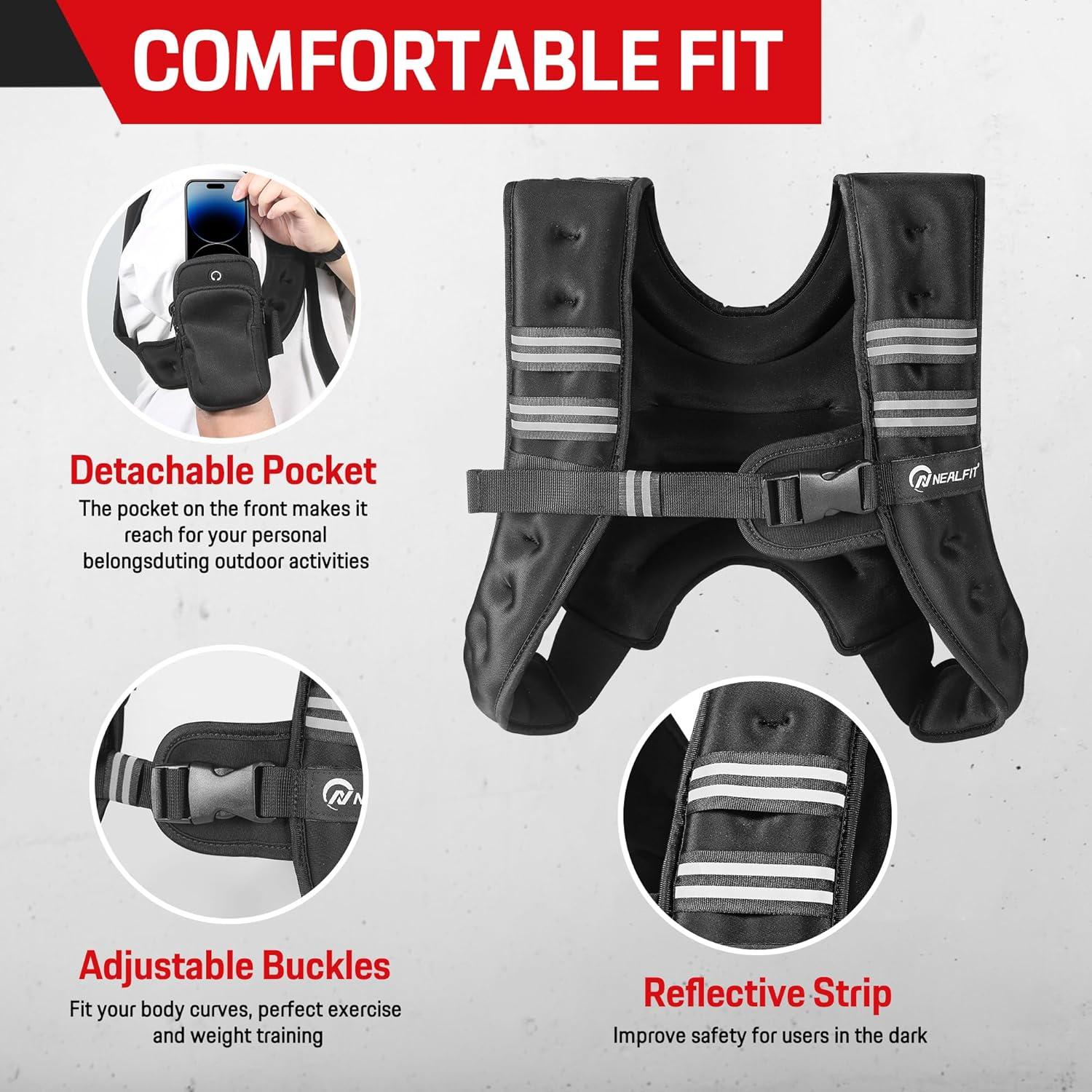 Chaleco con peso ajustable NEALFIT 2.27kg a 9.07kg para fitness