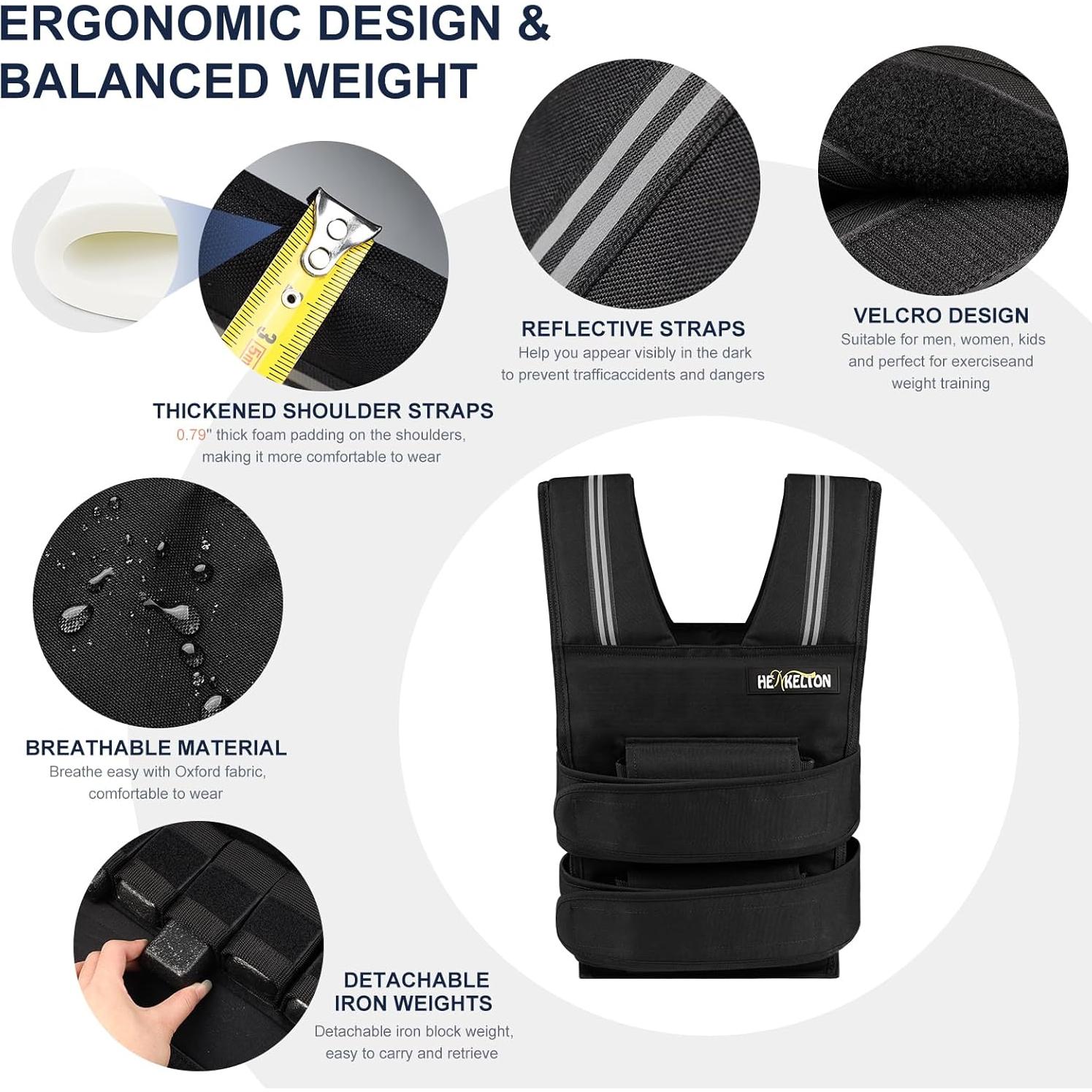 Chaleco con peso ajustable Henkelion 10.9kg Negro