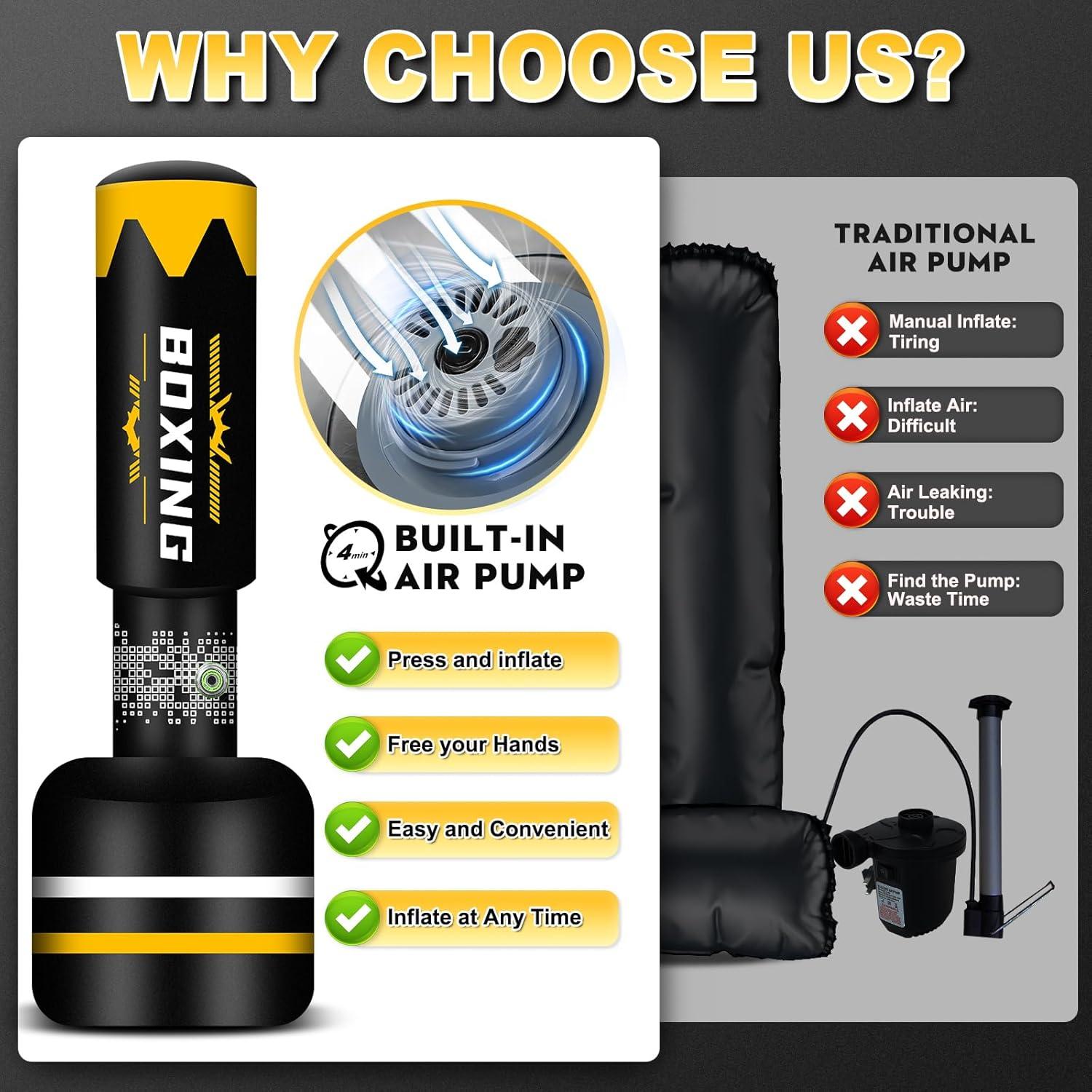 Saco de Boxeo de Pie YORWHIN 175 cm con Bomba Automática y Guantes