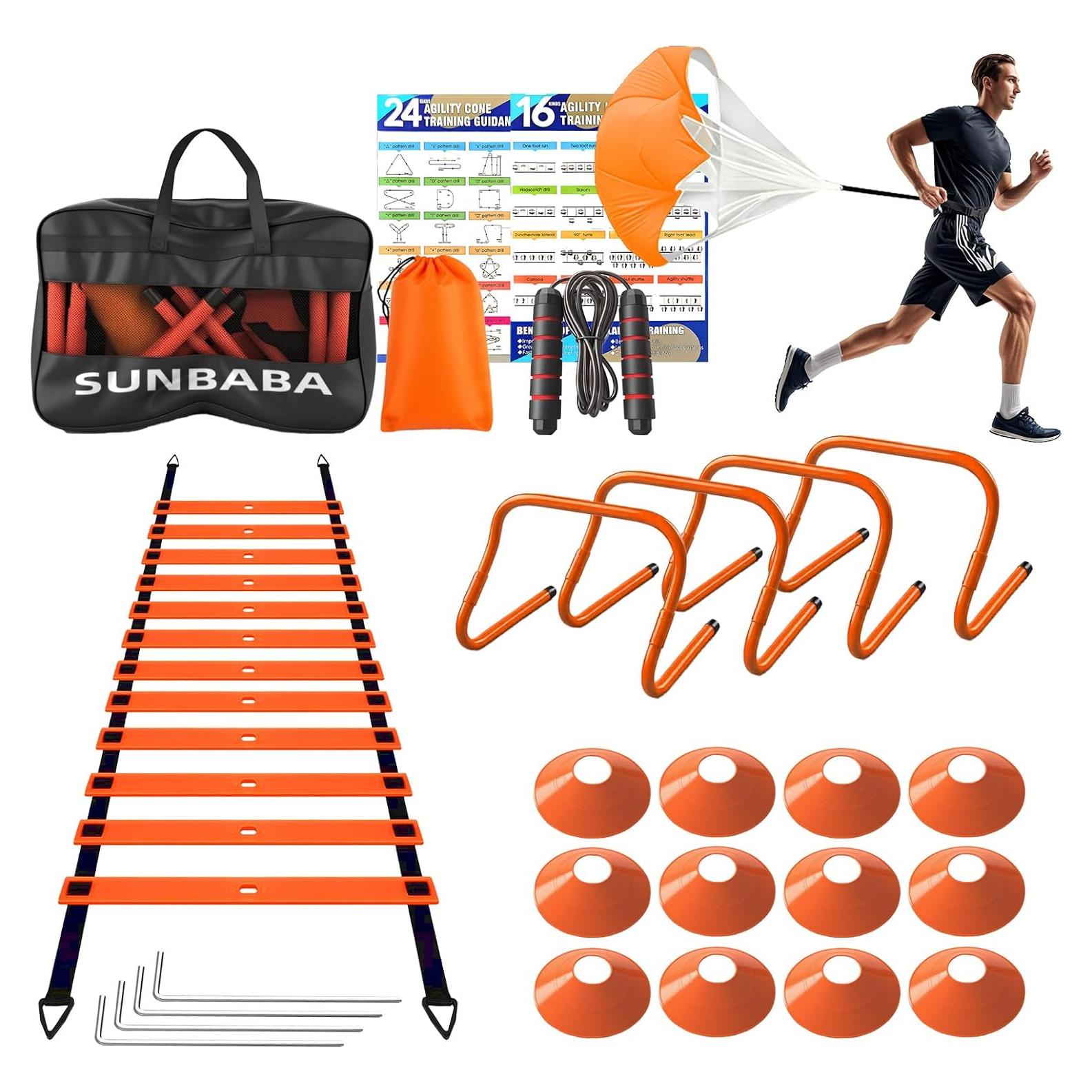 Equipo de Entrenamiento de Velocidad Sunbaba - Escalera 6.1m, 4 Vallas, 12 Conos
