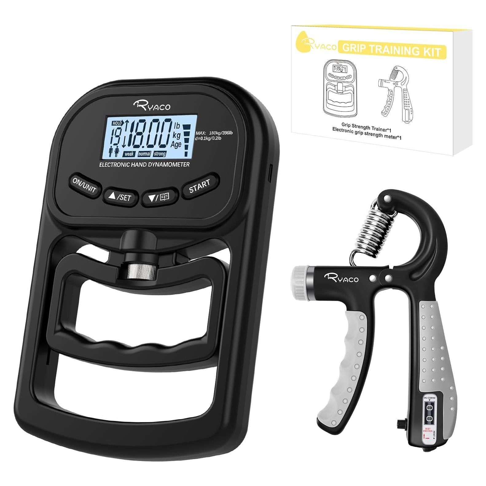 Probador de Fuerza de Agarre Digital Ryaco 396lbs con Entrenador