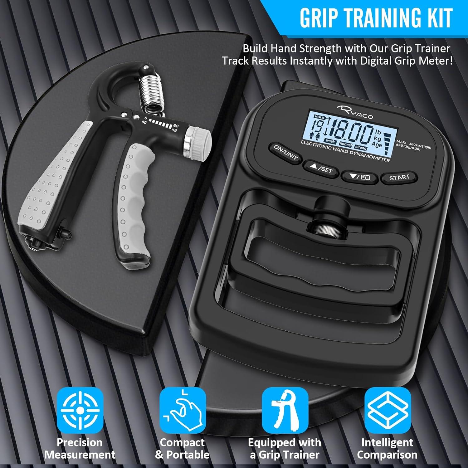 Probador de Fuerza de Agarre Digital Ryaco 396lbs con Entrenador