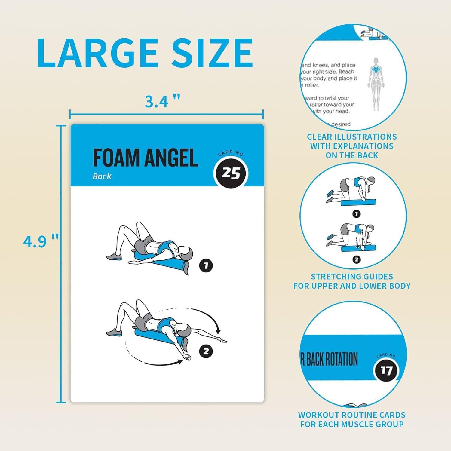 Tarjetas de Ejercicio ELAORY con Rodillo de Espuma - 62 Tarjetas