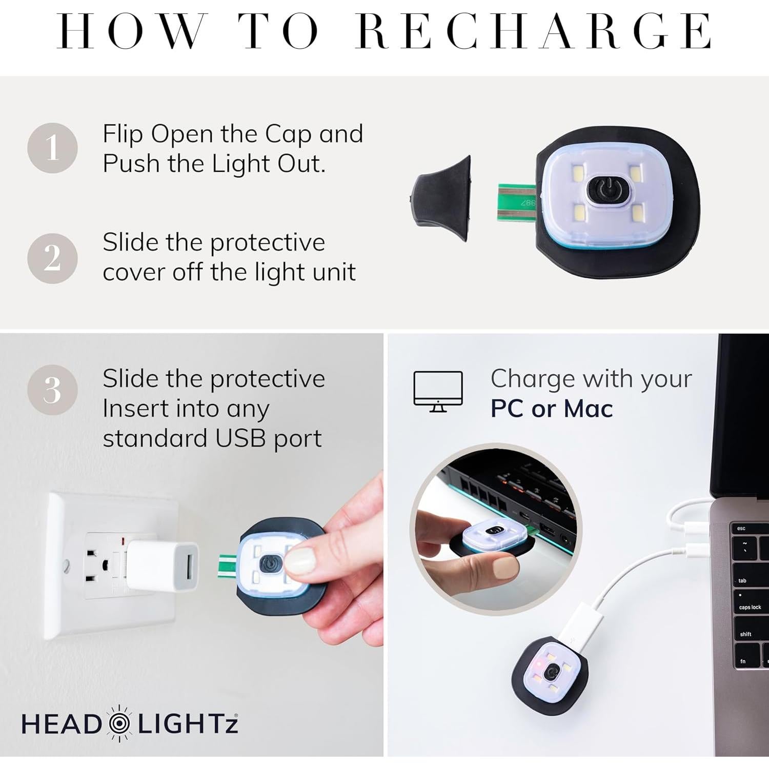 Diadema LED Head Lightz - Linterna Recargable Unisex Gris