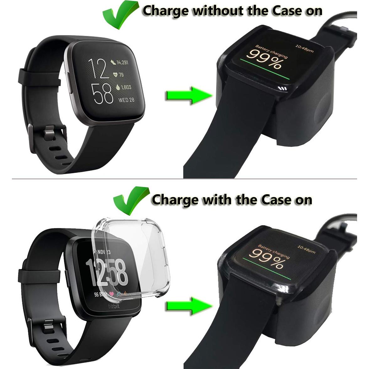 Paquete 2 Cargadores Fitbit Versa 2 + 2 Protectores TPU