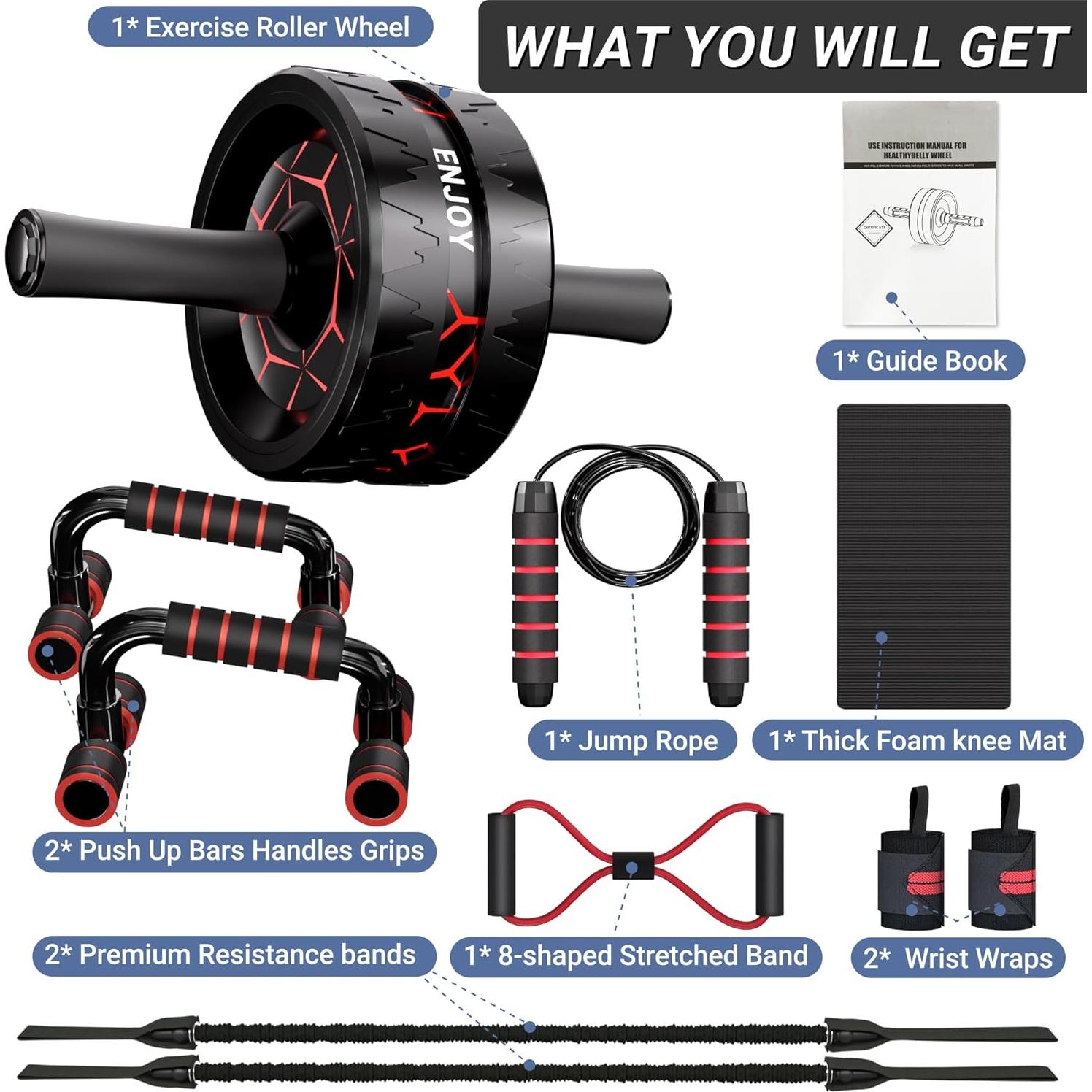 Kit de Rueda de Abdominales READAEER con Accesorios Completo