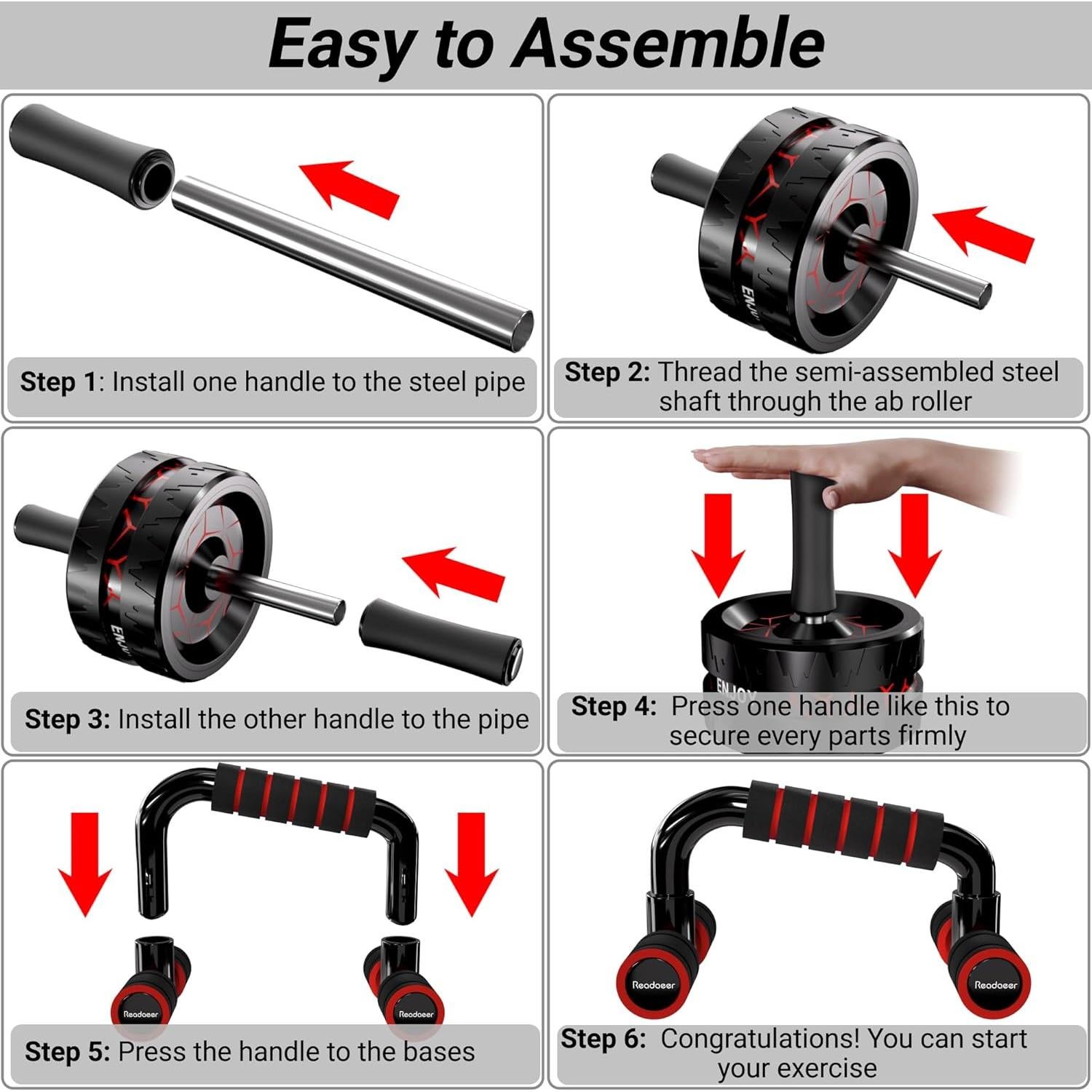 Kit de Rueda de Abdominales READAEER con Accesorios Completo