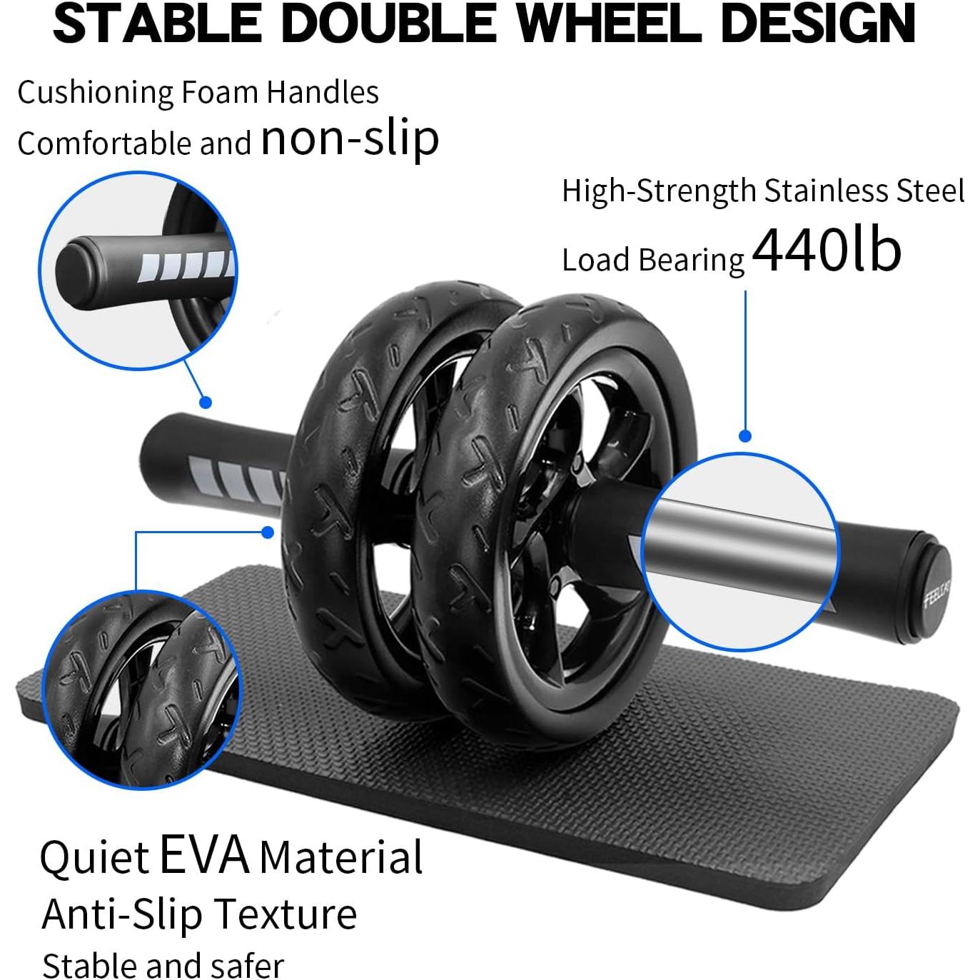 Rodillo Abdominal Doble Rueda FEELCAT con Almohadilla 30cm