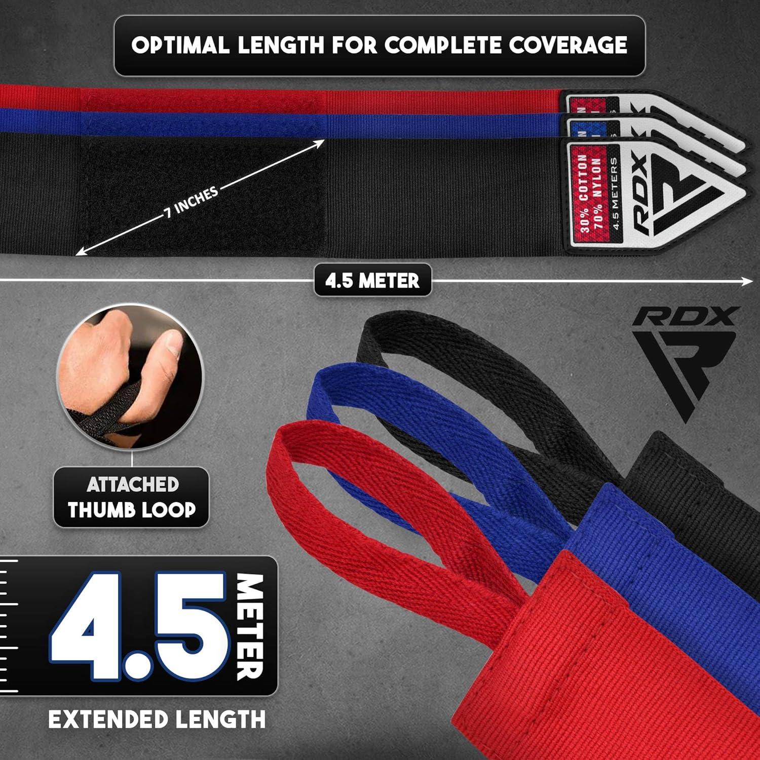 Envolturas de Boxeo RDX, Paquete de 3, 4.5m, Multicolor