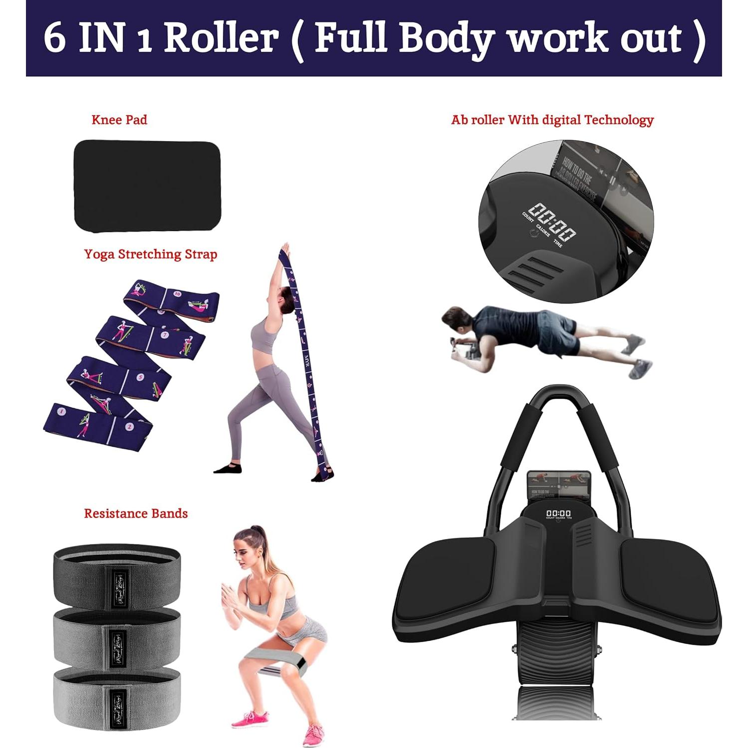 Rodillo Abdominal Royal Blaze con Bandas de Resistencia y Correa