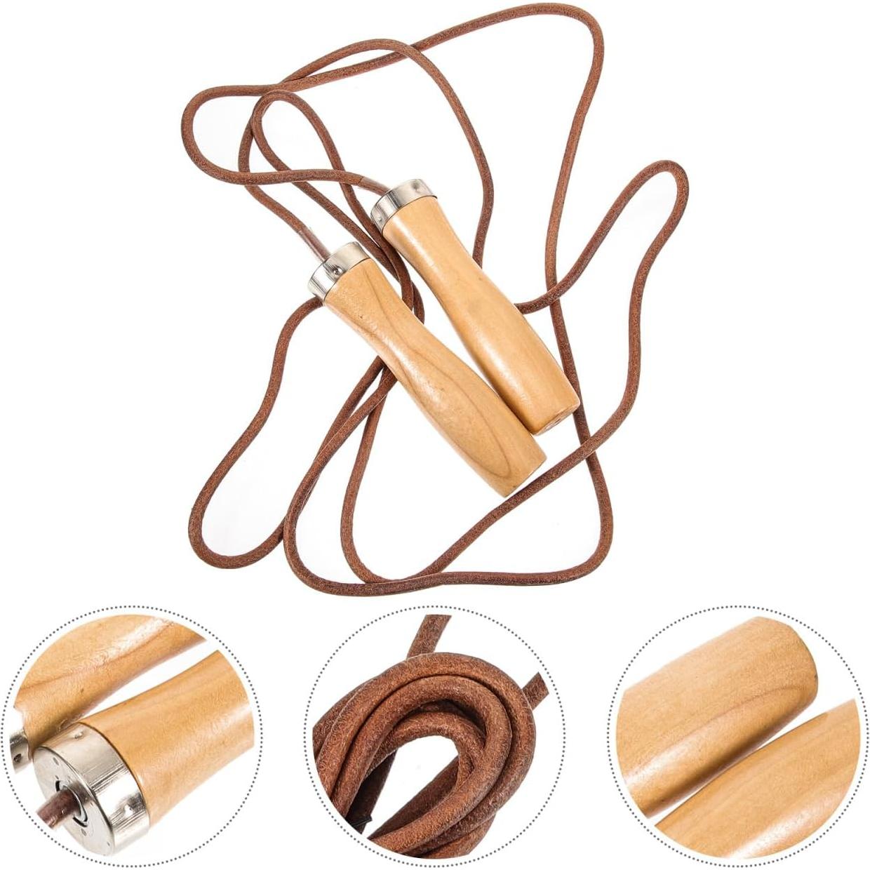 Cuerda de Saltar Toddmomy de Madera y Cuero para Fitness