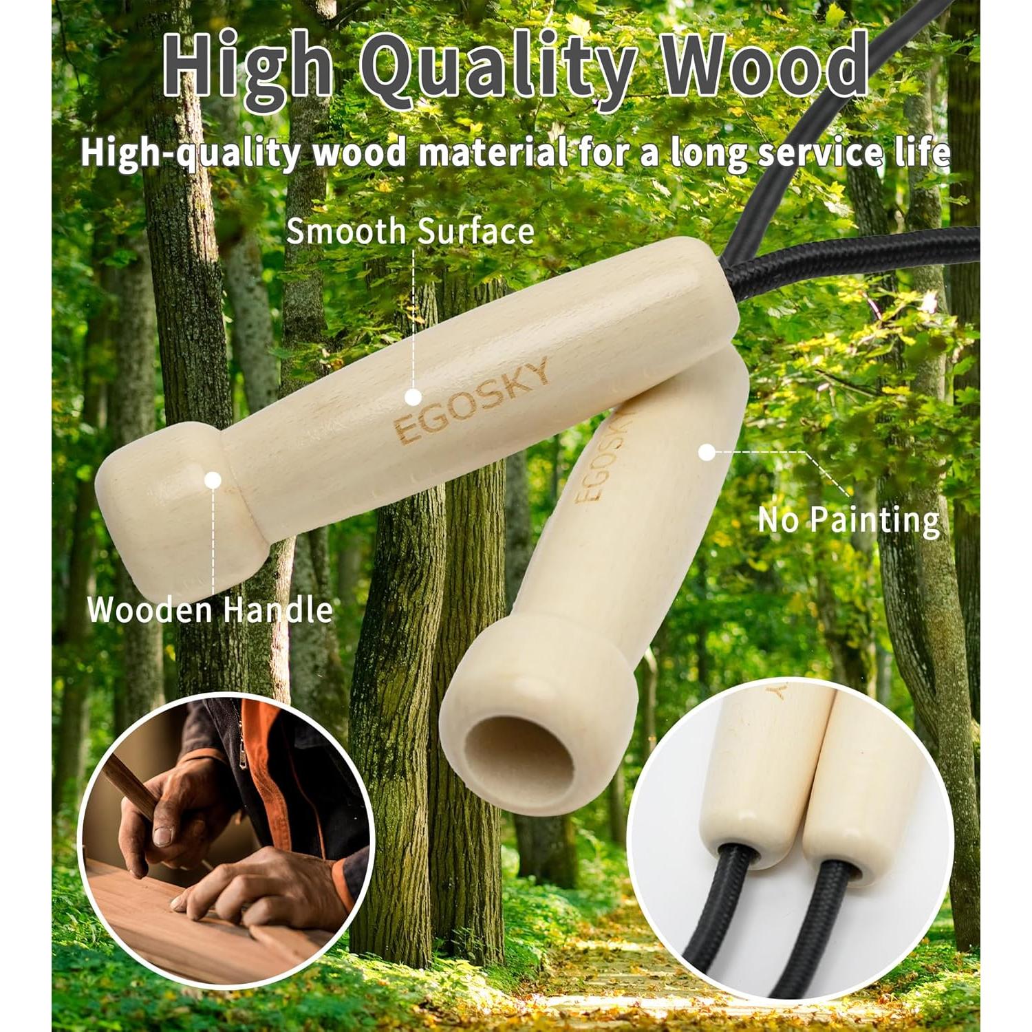 Cuerda de saltar ajustable EGOSKY con mango de madera 3m