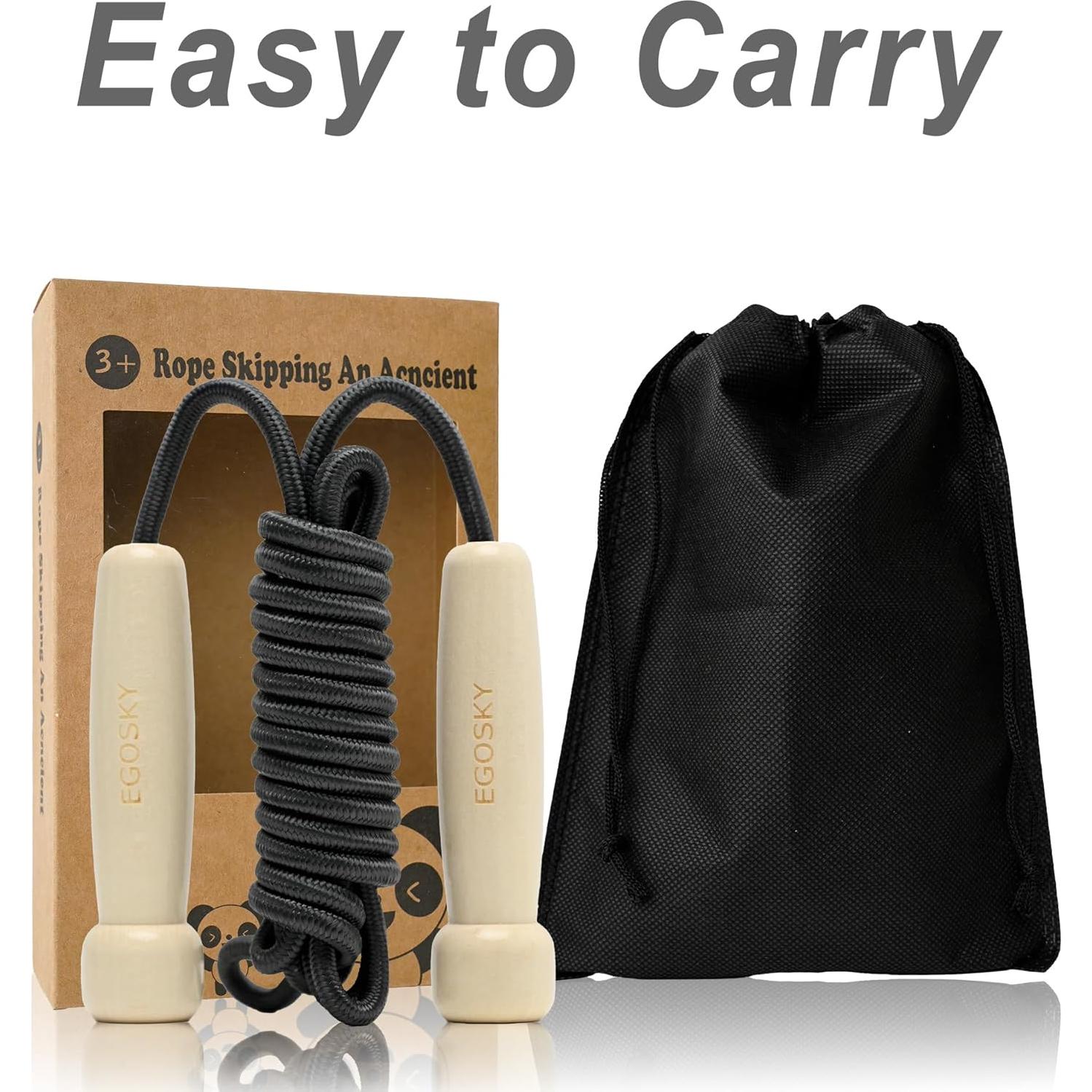 Cuerda de saltar ajustable EGOSKY con mango de madera 3m