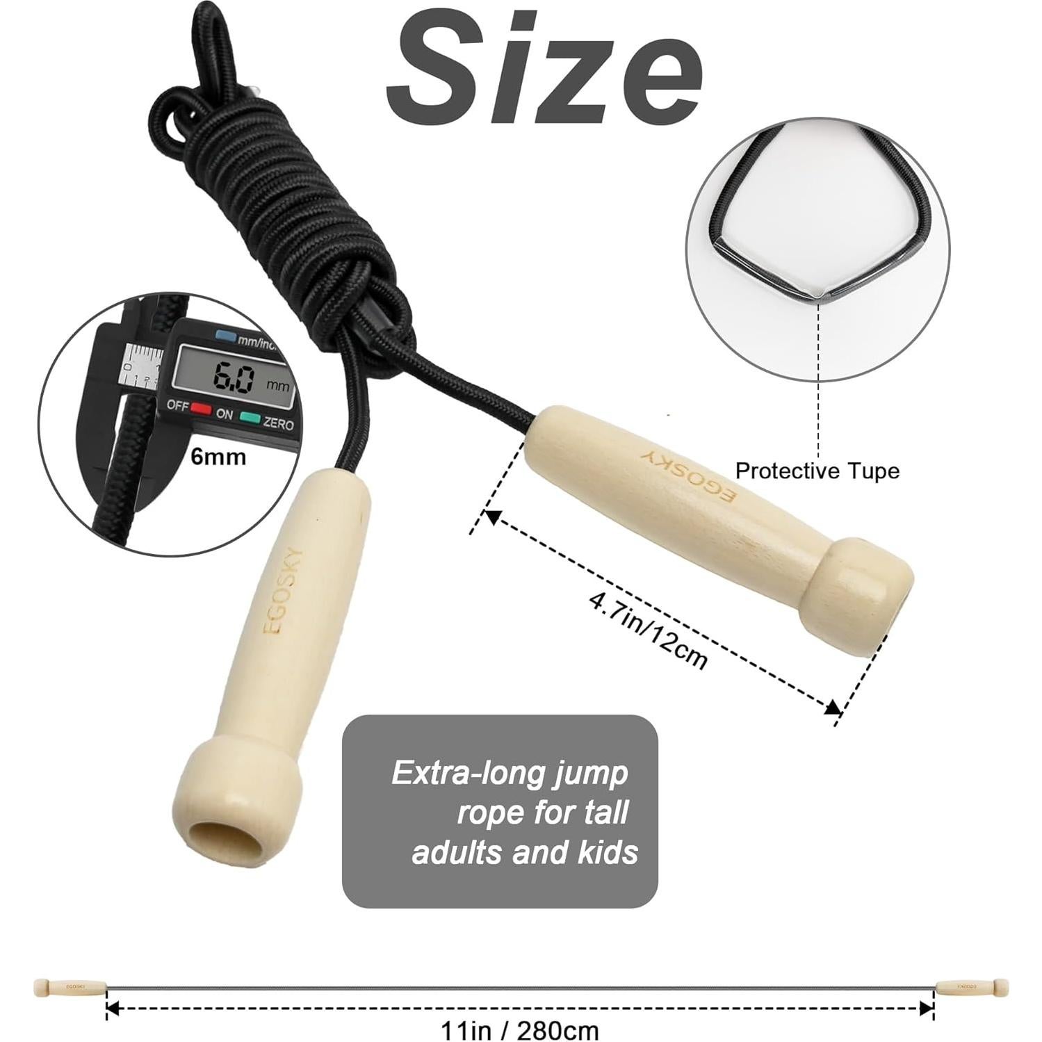 Cuerda de saltar ajustable EGOSKY con mango de madera 3m