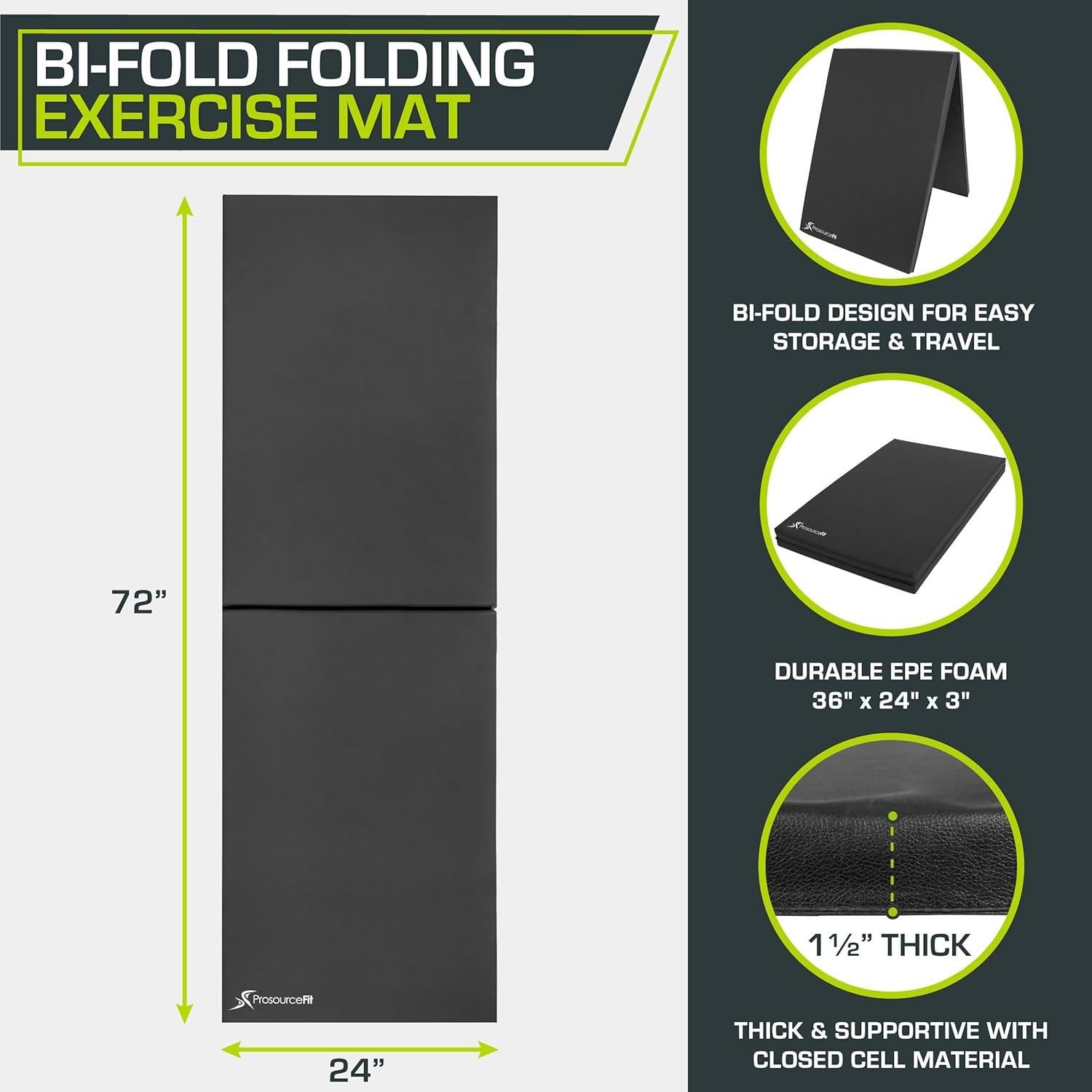 ProsourceFit Mat de Ejercicio Plegable Bi-Fold 91x63 cm Negro