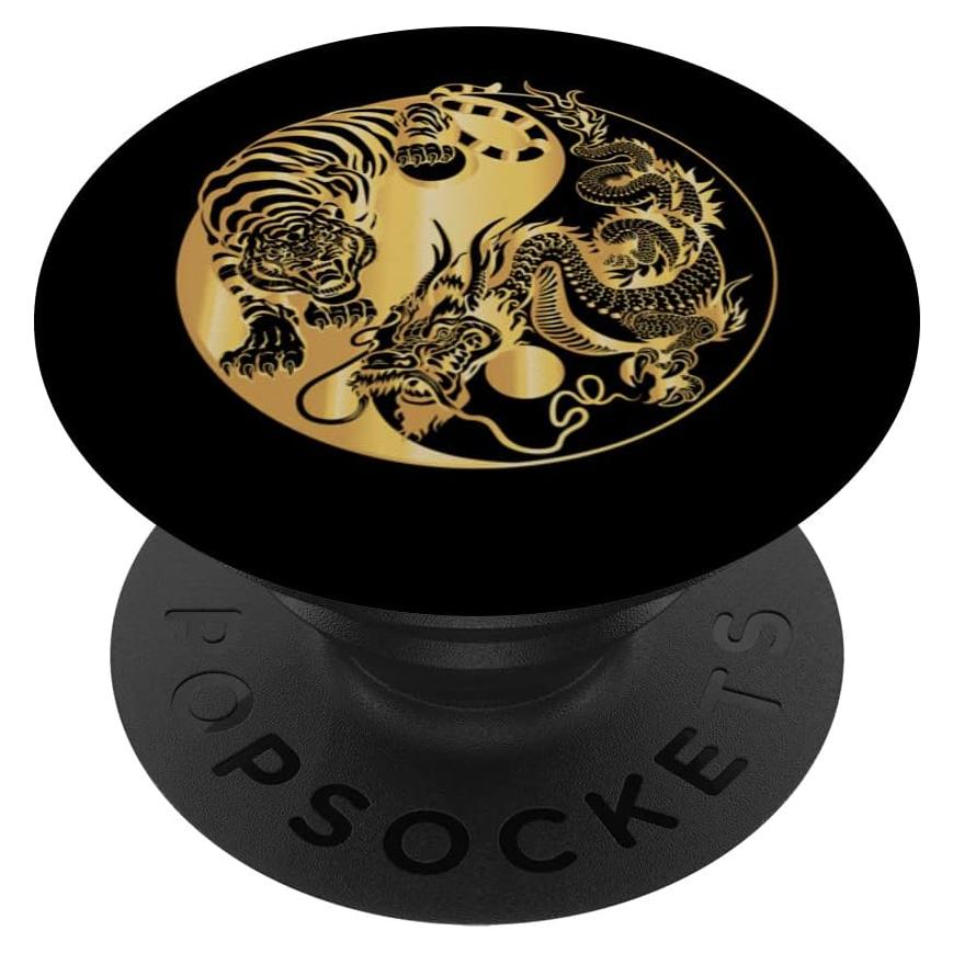 PopSockets PopGrip Yin Yang Tigre Dragón Oro Intercambiable