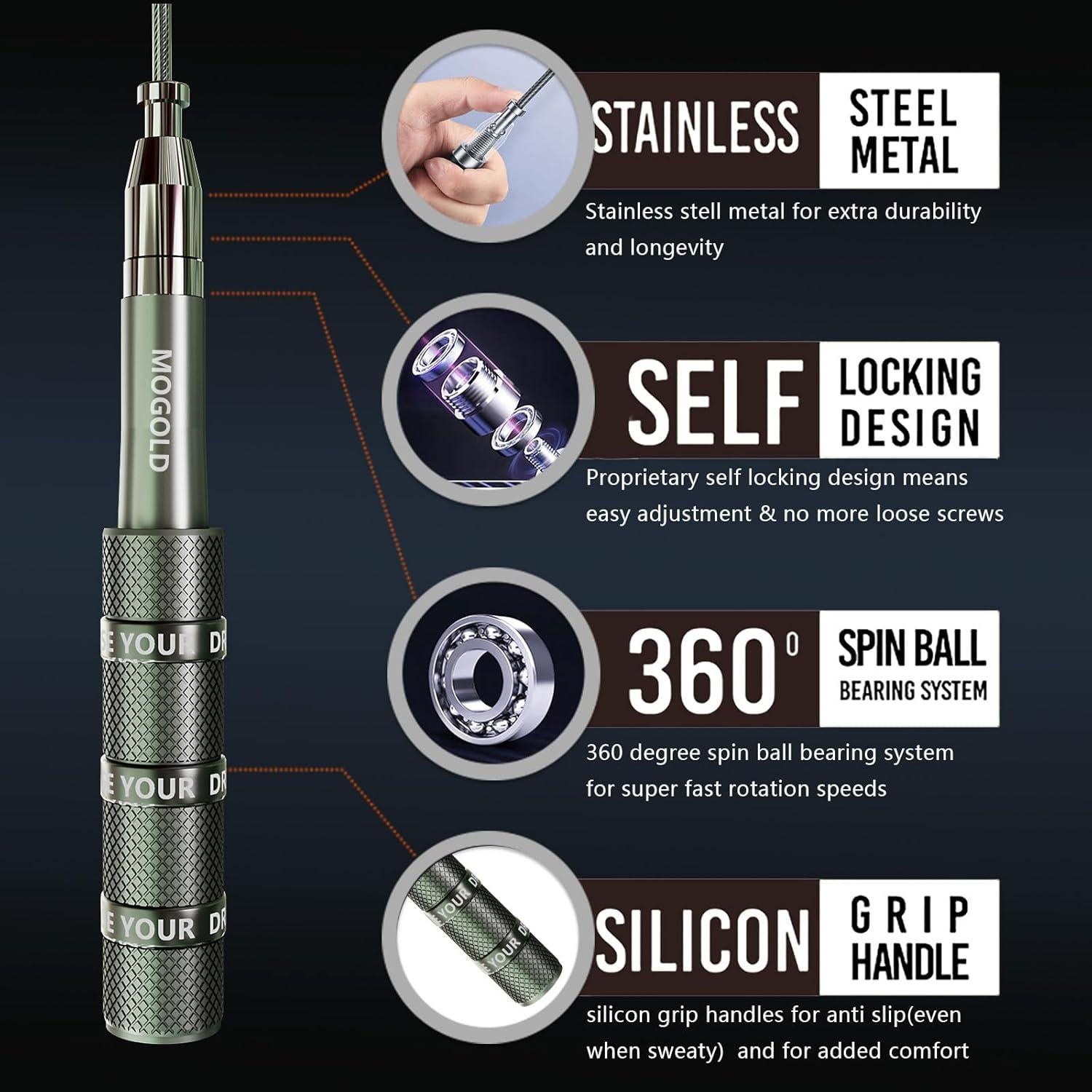 Cuerda de Salto Plegable MOGOLD T35 Ajustable PVC 3.05m