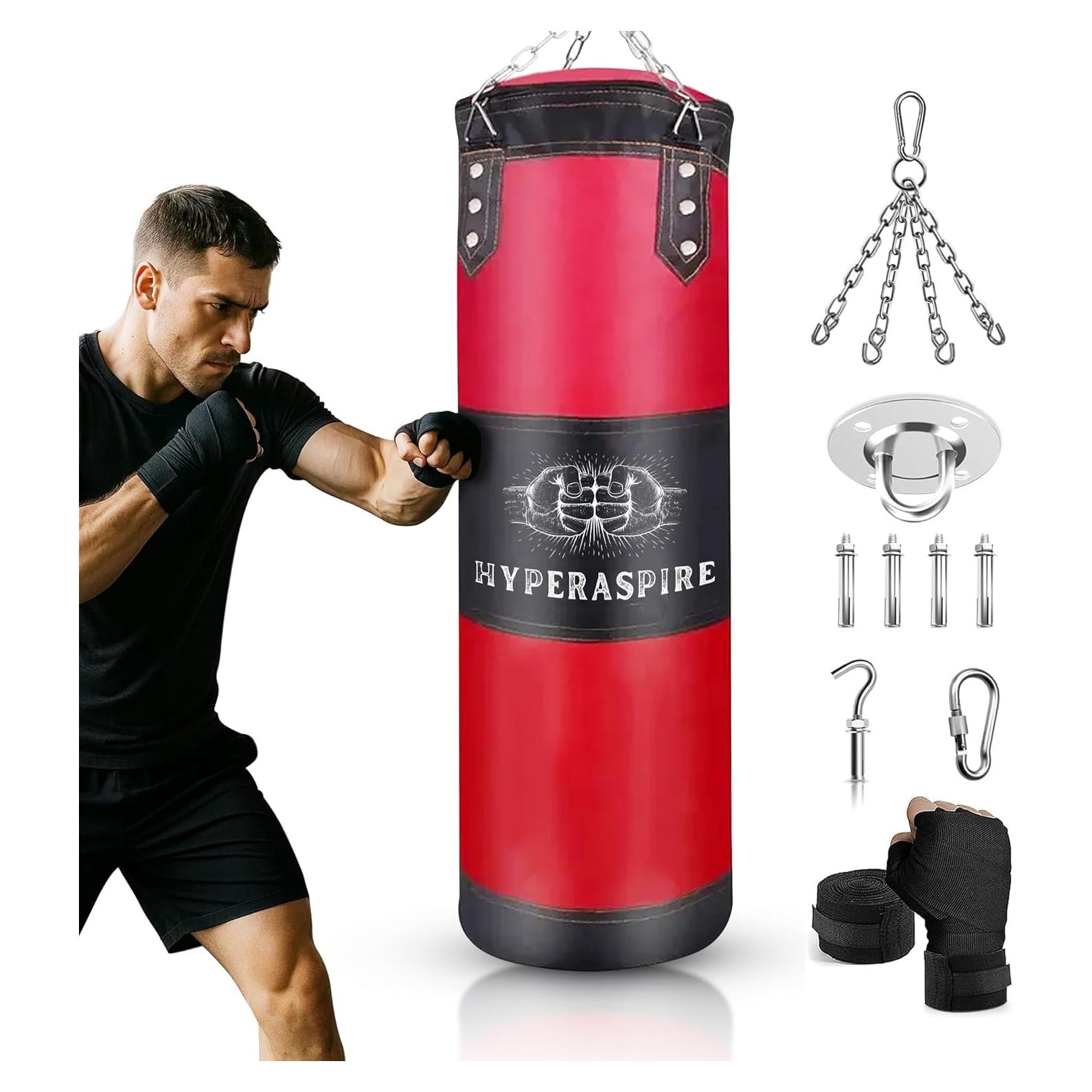 Saco de Boxeo HYPERASPIRE 120cm PU con Vendajes y Soporte