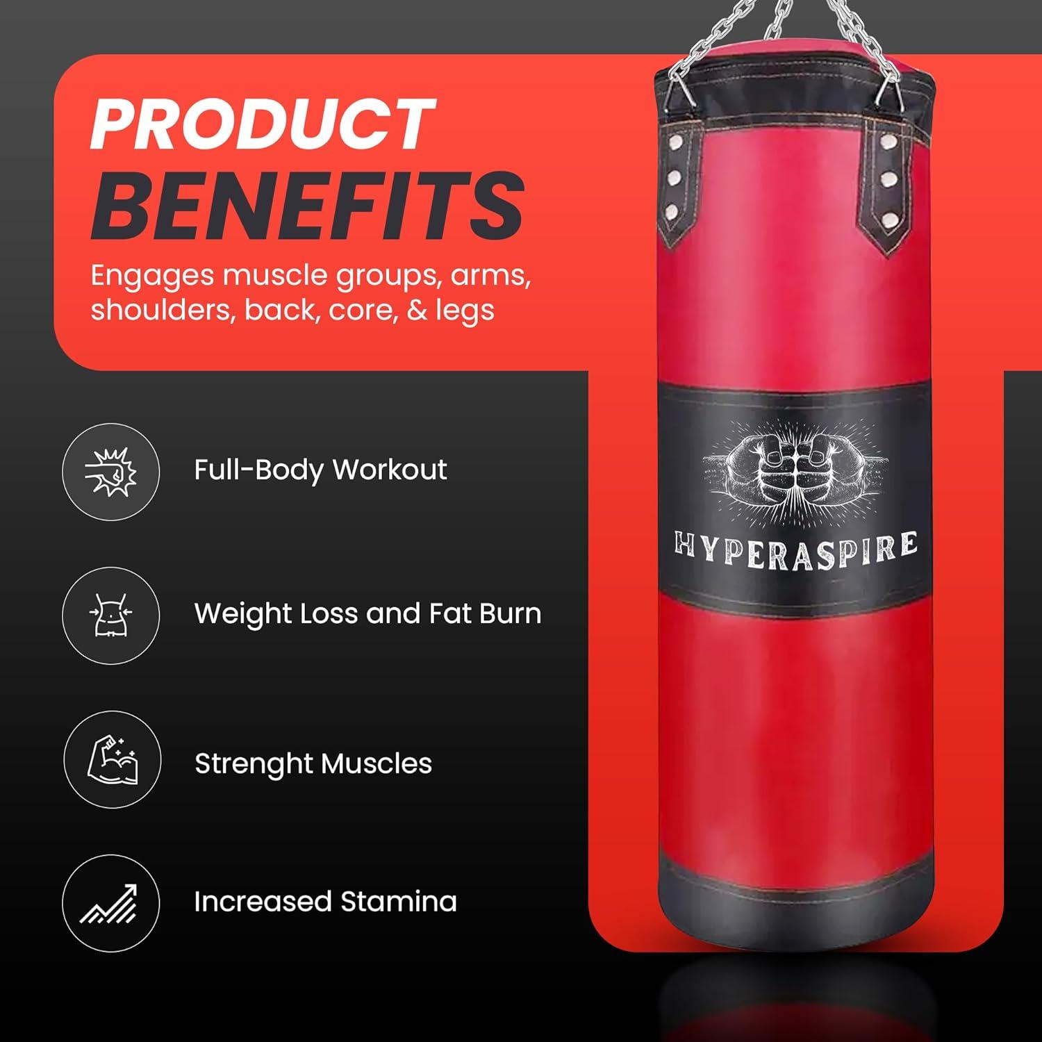 Saco de Boxeo HYPERASPIRE 120cm PU con Vendajes y Soporte