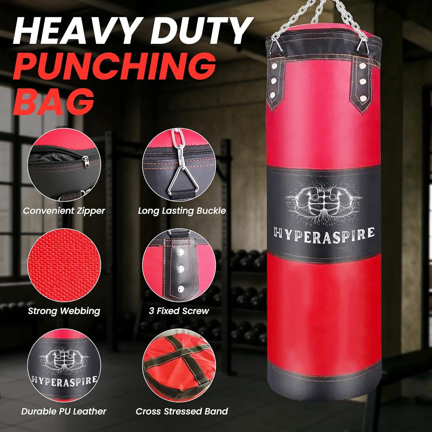 Saco de Boxeo HYPERASPIRE 120cm PU con Vendajes y Soporte