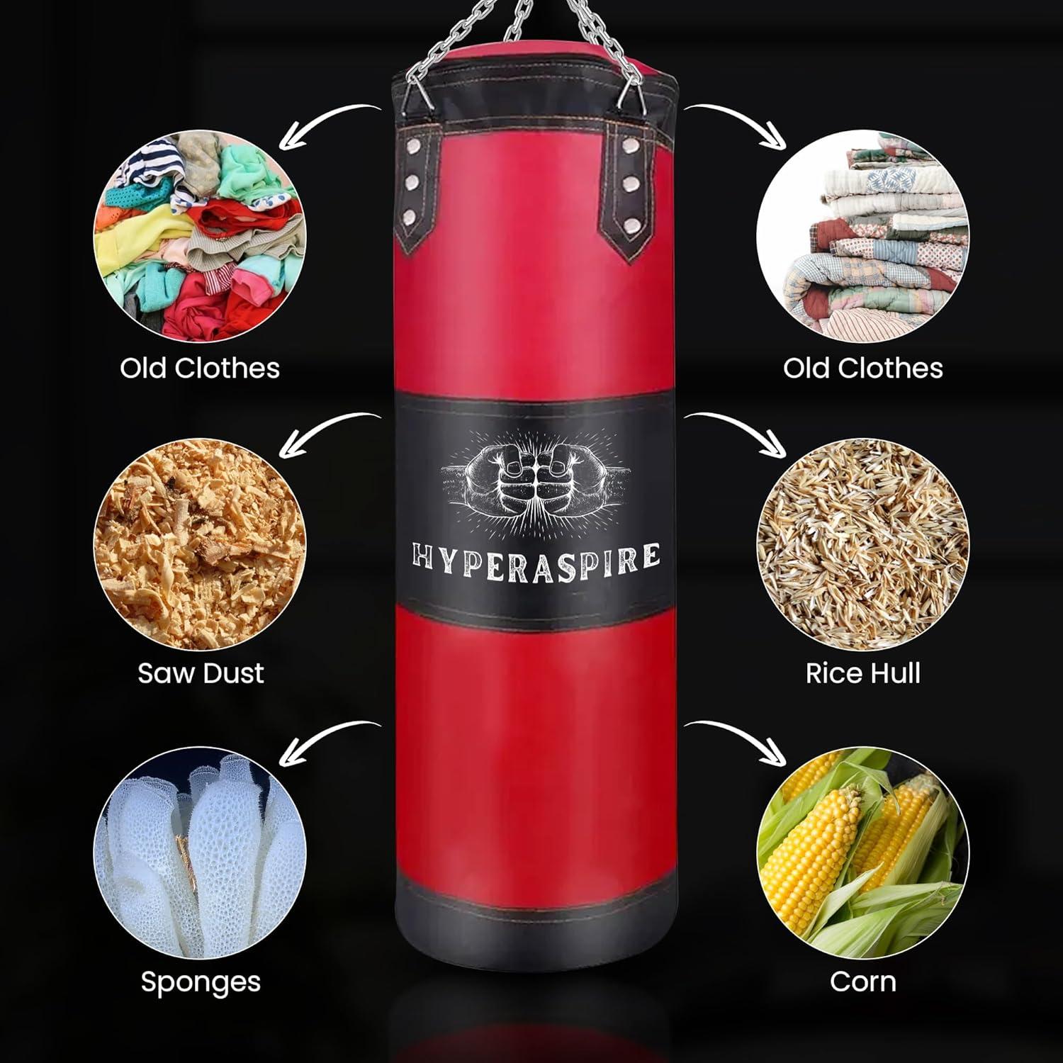 Saco de Boxeo HYPERASPIRE 120cm PU con Vendajes y Soporte